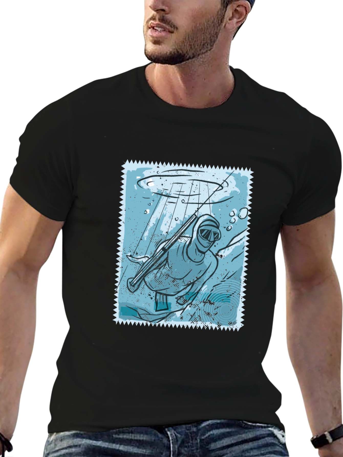 Black Spearfishing Stamp Tee - Black view 6
