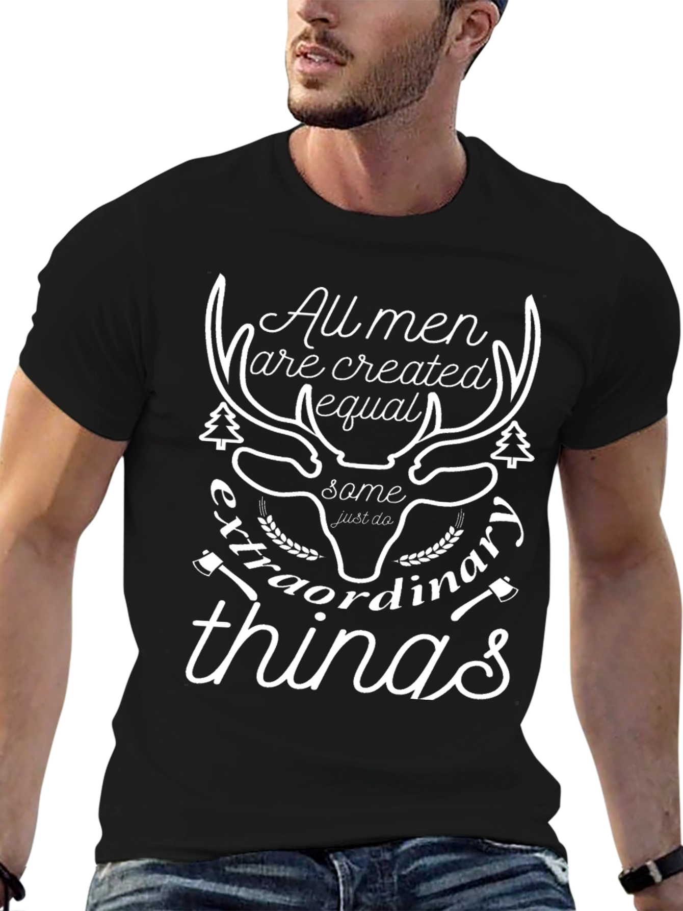 Black Men's Graphic Tee - All Men Are Created Equal, Deer Design view 6