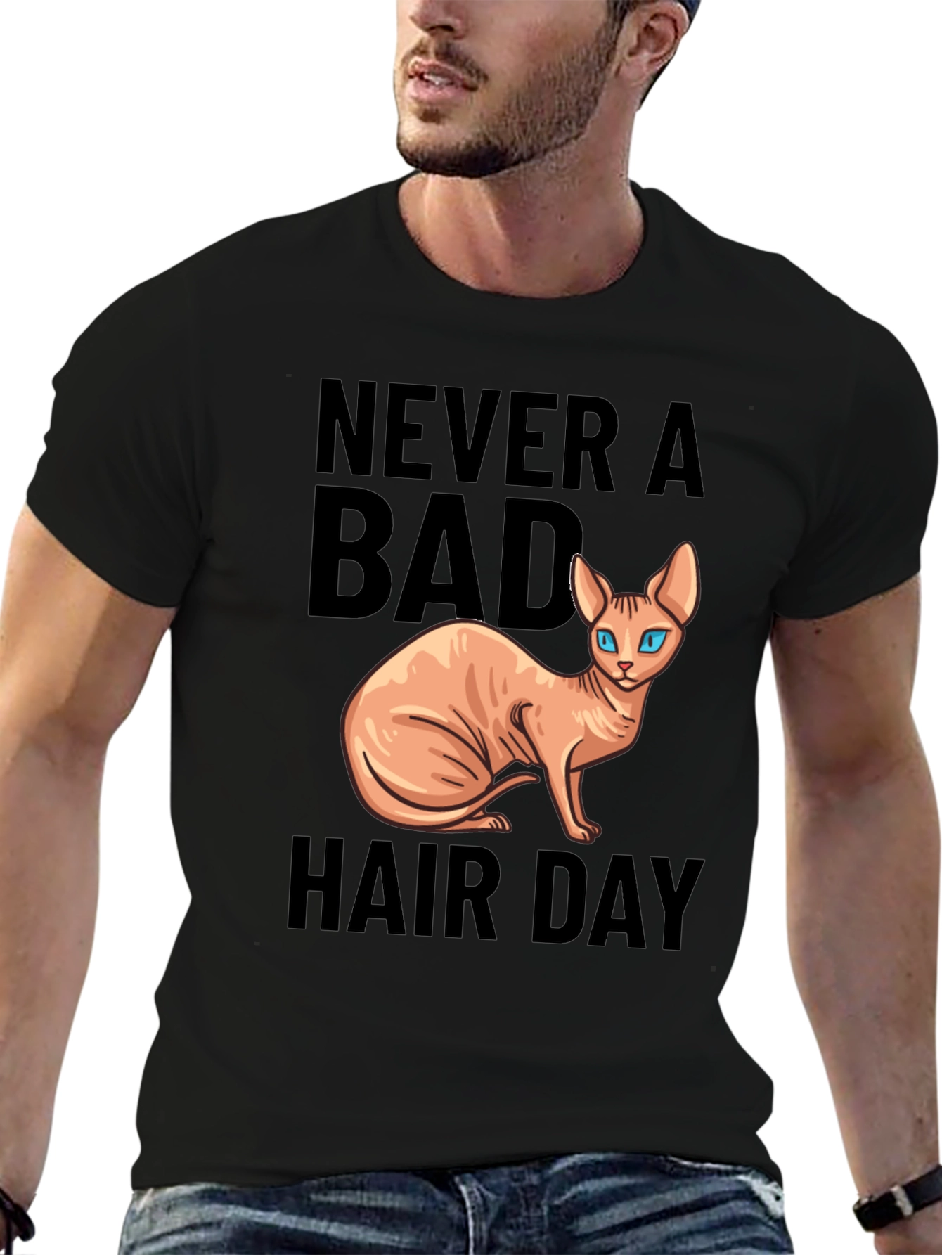 Black Never a Bad Hair Day Cat T-Shirt view 6
