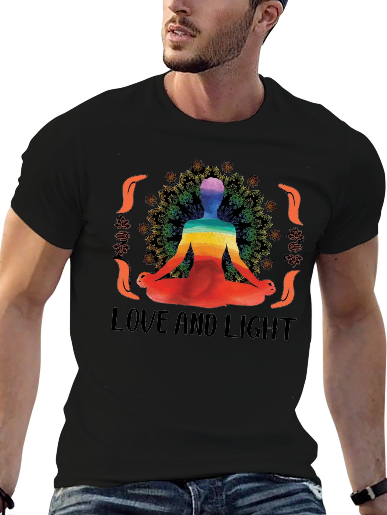 Black Yoga Love and Light Graphic Tee - Black Cotton Blend view 6