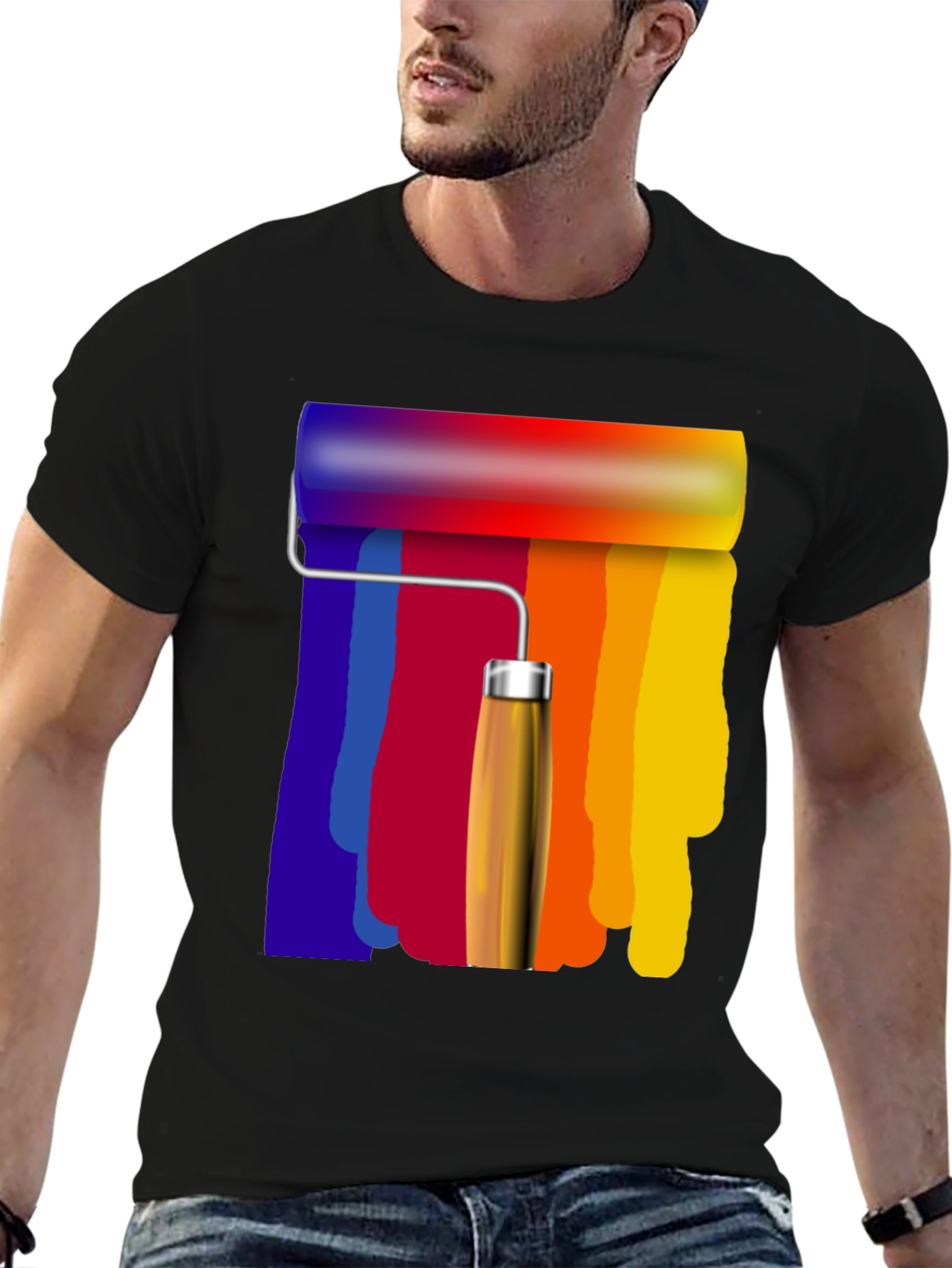 Black Colorful Paint Roller Graphic Tee - Artistic Design view 6