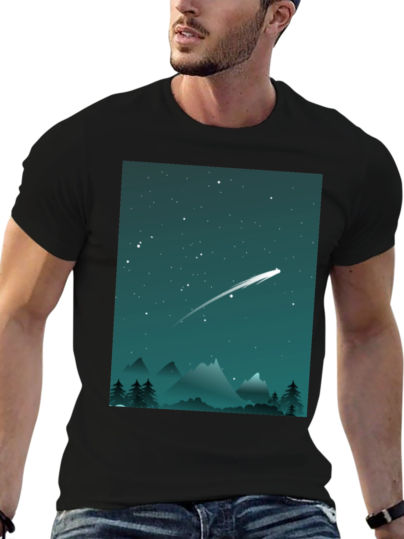 Black Starry Night T-Shirt - Celestial Adventure view 6