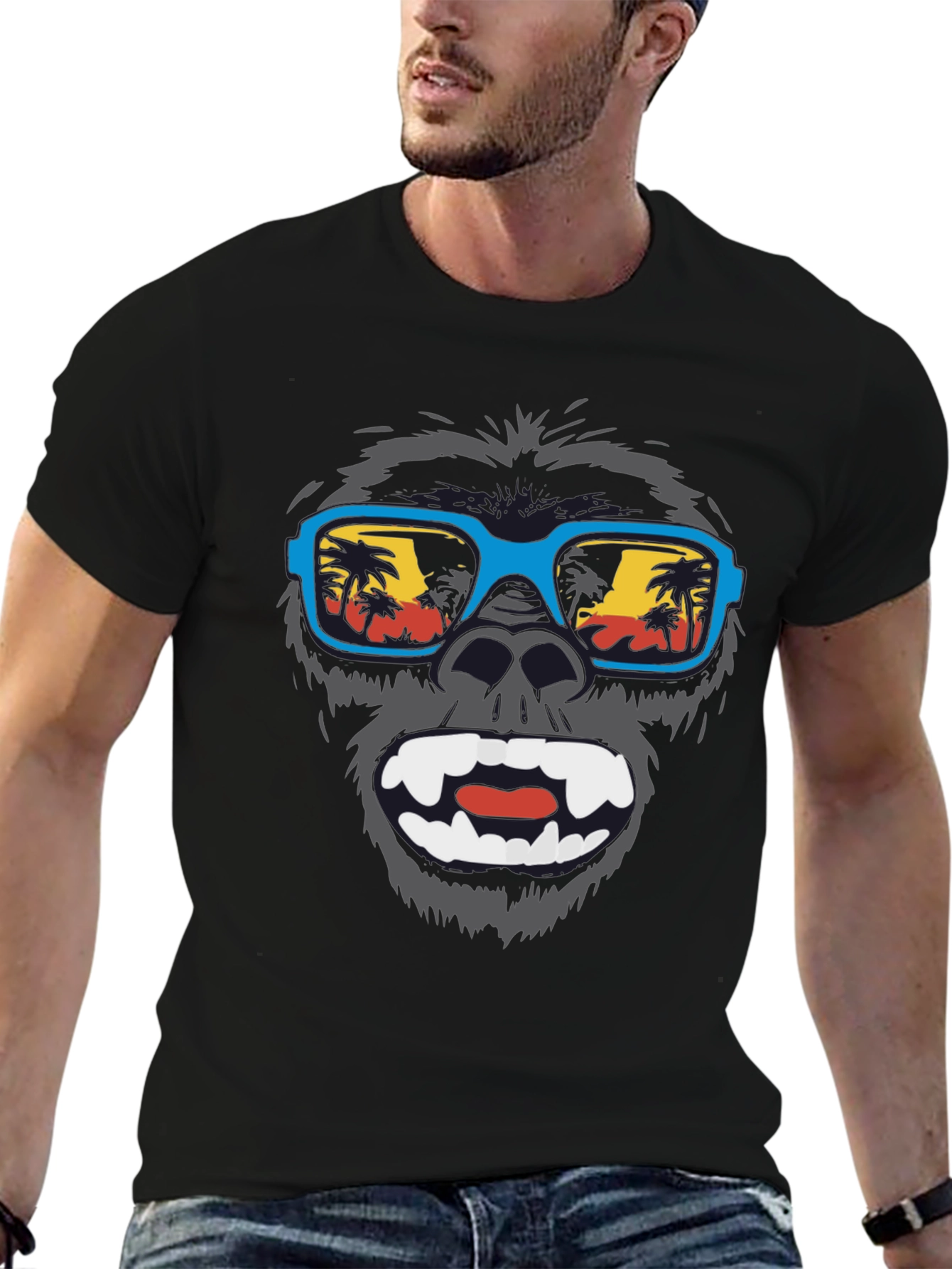 Black Cool Gorilla Beach T-Shirt - Summer Vibes view 6