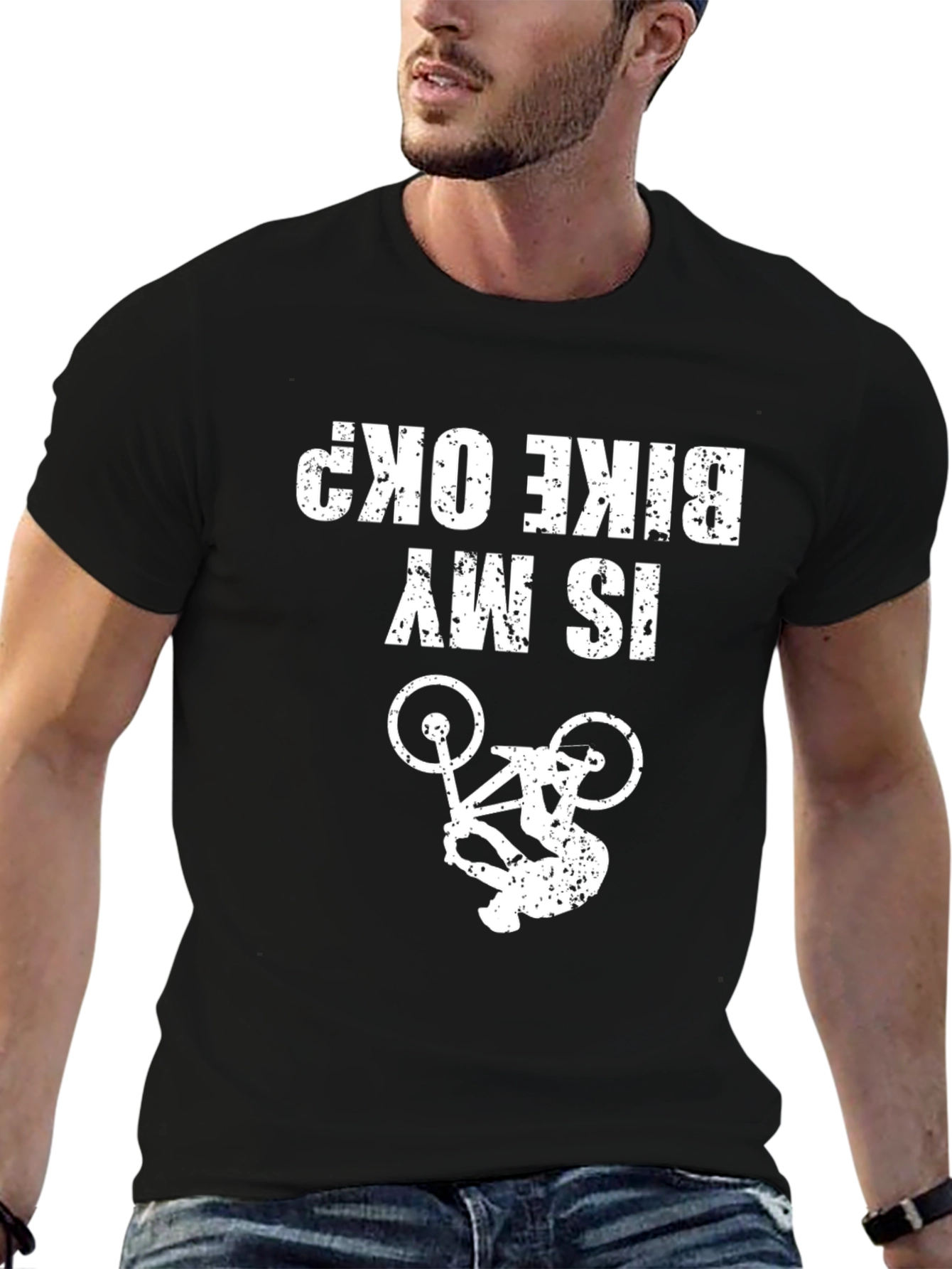 Black Funny "Is My Bike OK?" Graphic T-Shirt view 6