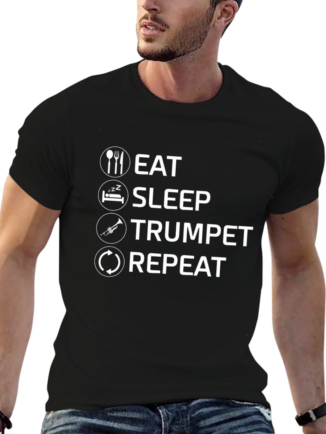 Black Eat Sleep Trumpet Repeat Black T-Shirt view 6