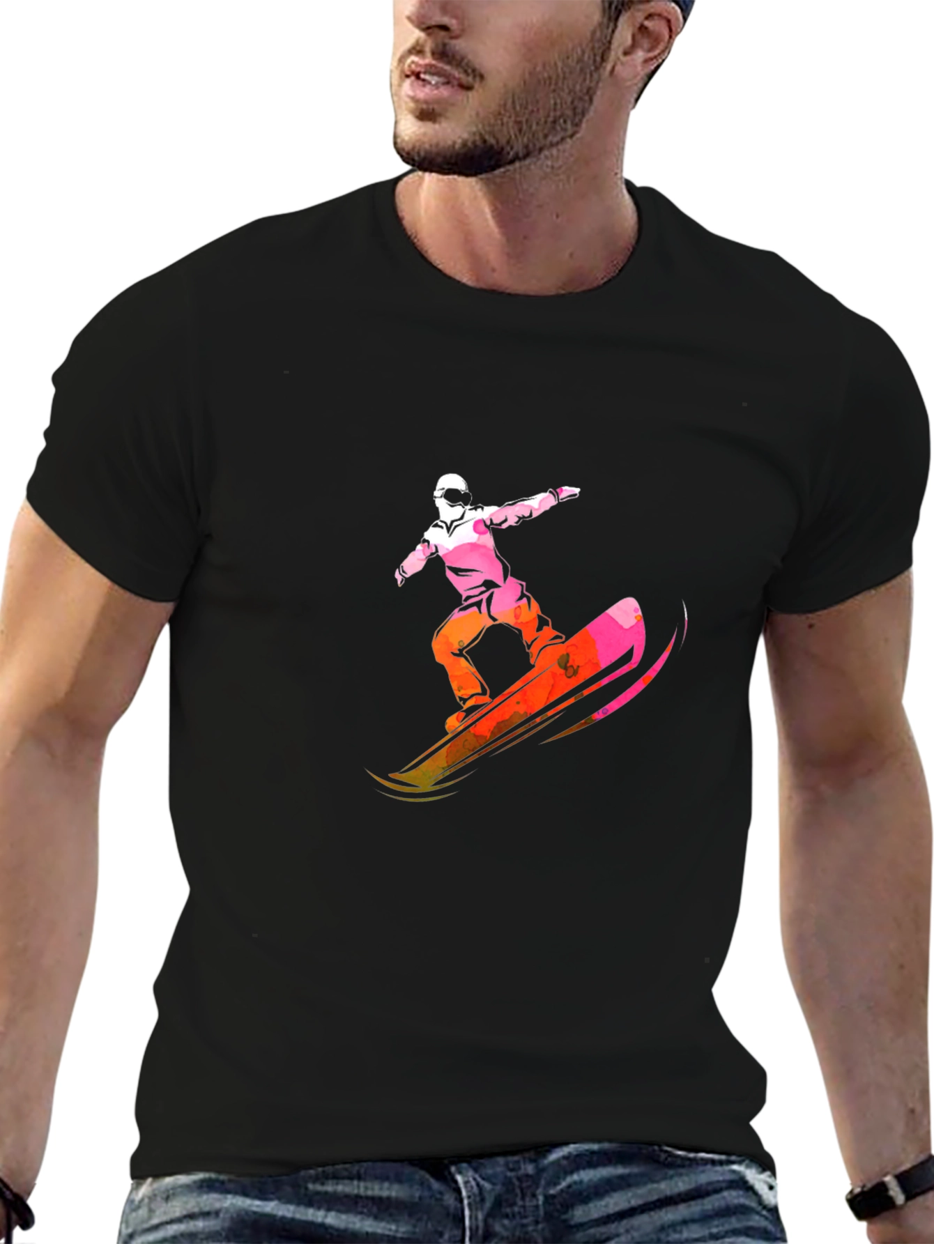 Black Cool Snowboarder Graphic Tee - Black view 6