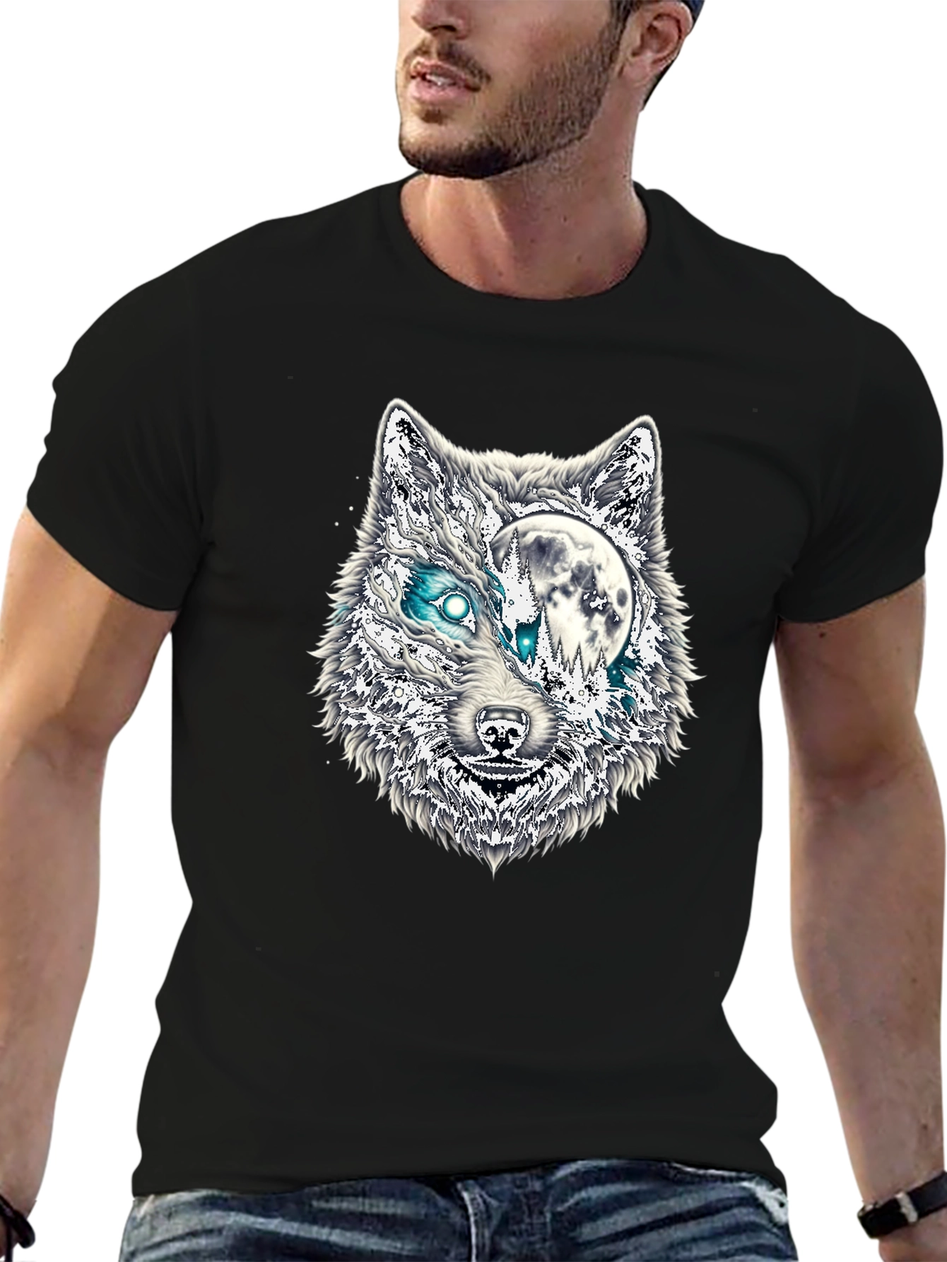 Black Wolf Moon Graphic T-Shirt - Black Cotton Blend view 6