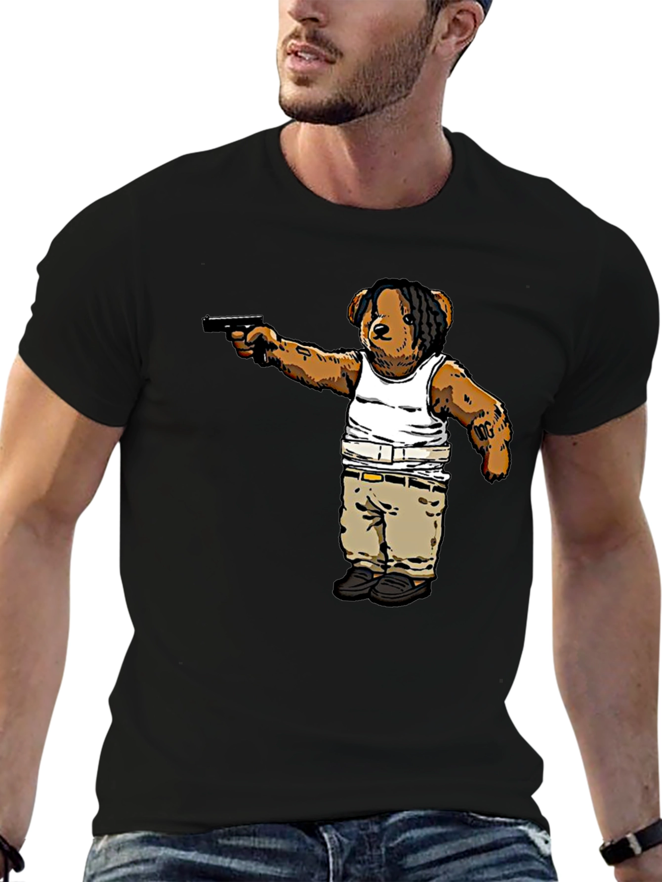 Black Gangster Teddy Bear Graphic T-Shirt view 6