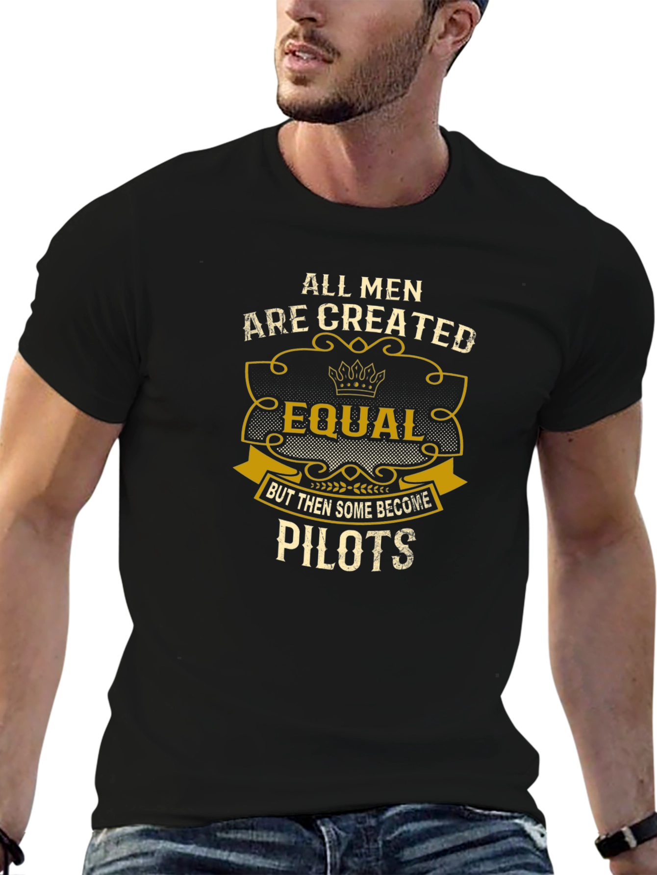 Black All Men Are Created Equal Pilot T-Shirt view 6