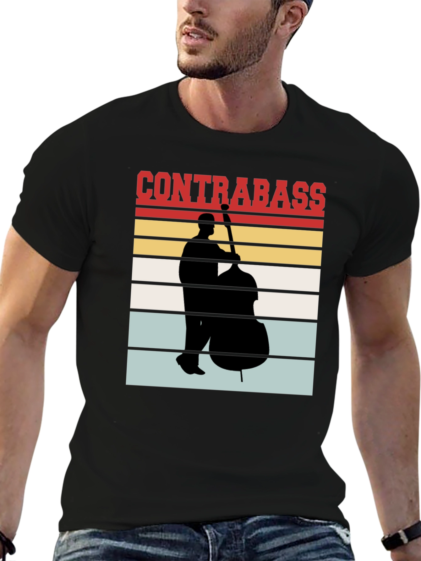 Black Contrabass Player Retro T-Shirt Music Lover Gift view 6