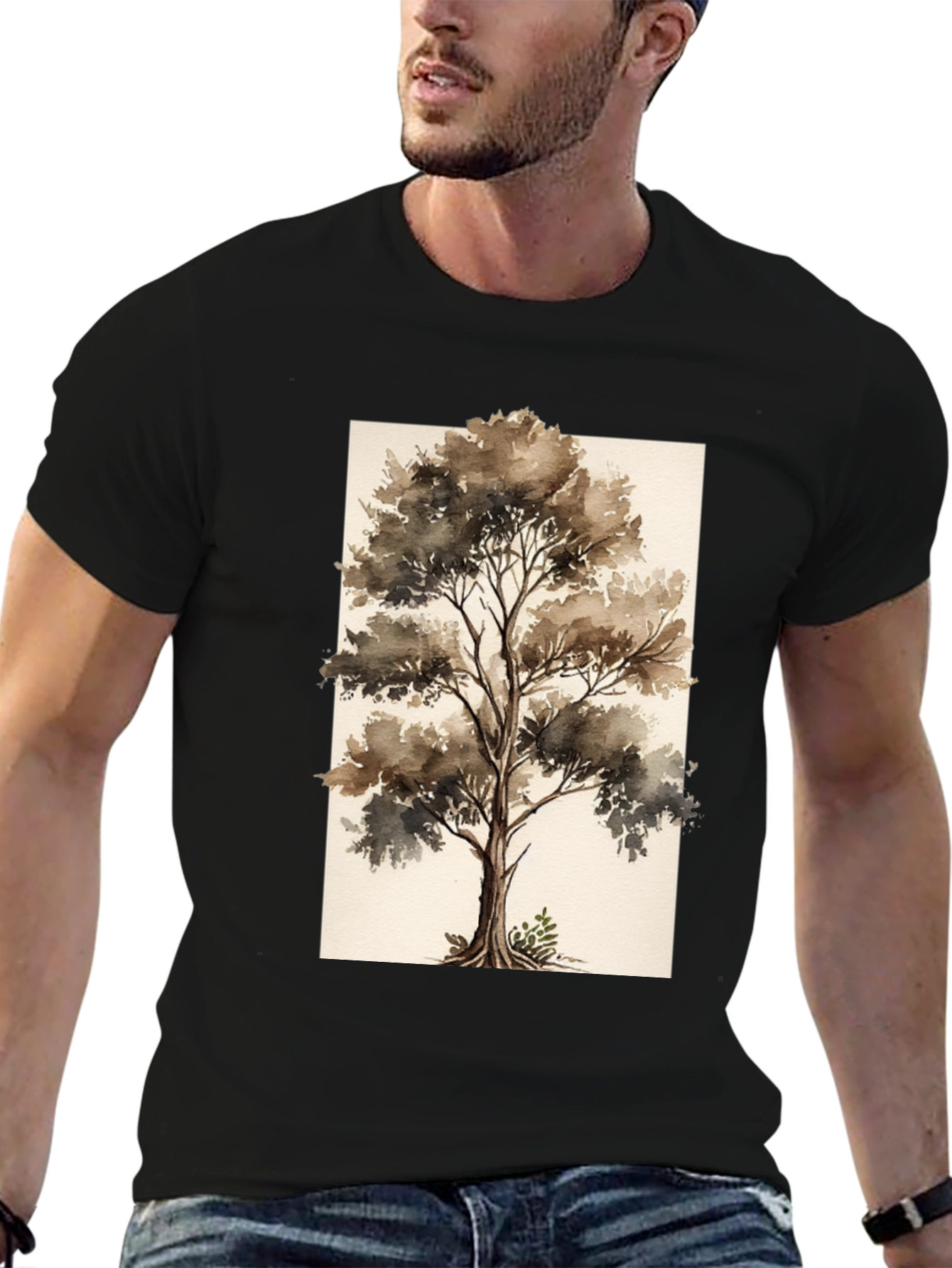 Black Watercolor Tree Graphic Black Tee view 6