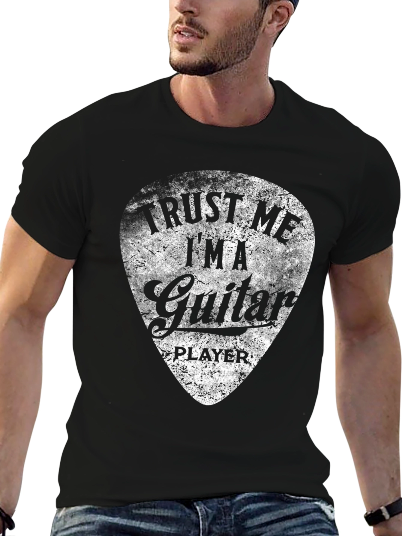 Black Trust Me Guitar Player Black Graphic T-Shirt view 6