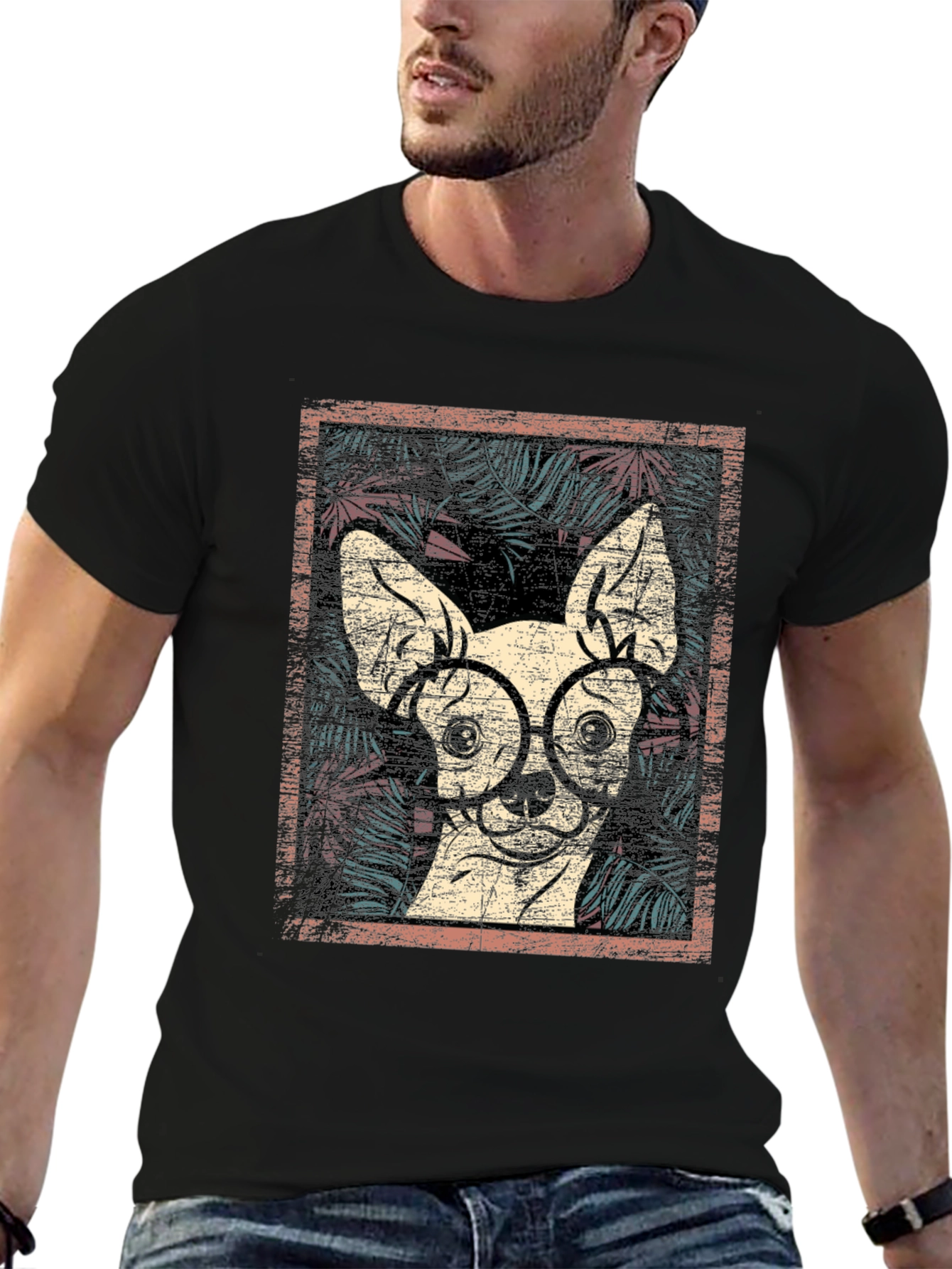 Black Dog with Glasses Graphic Print Tee view 6