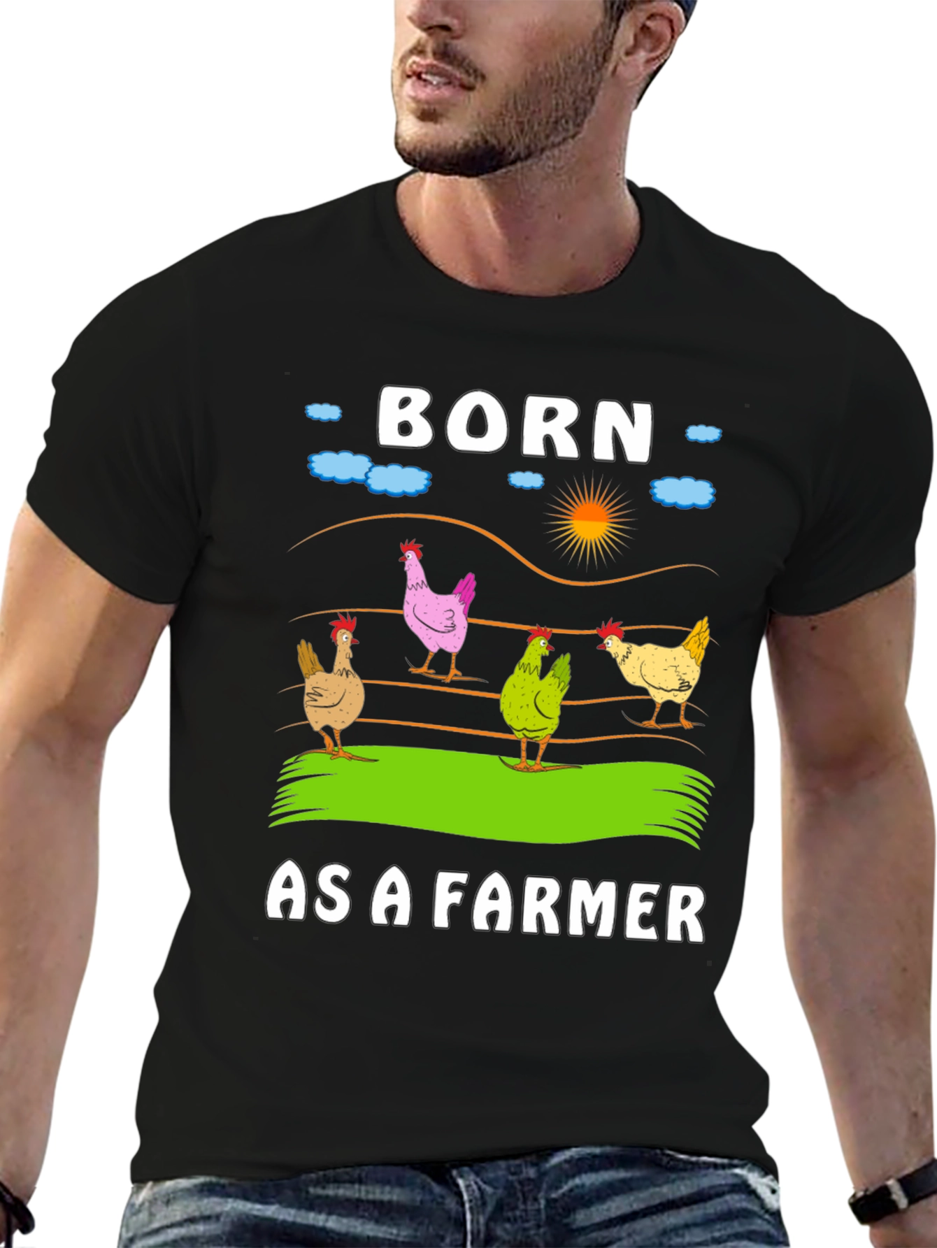 Black Born as a Farmer T-Shirt - Chicken Design view 6