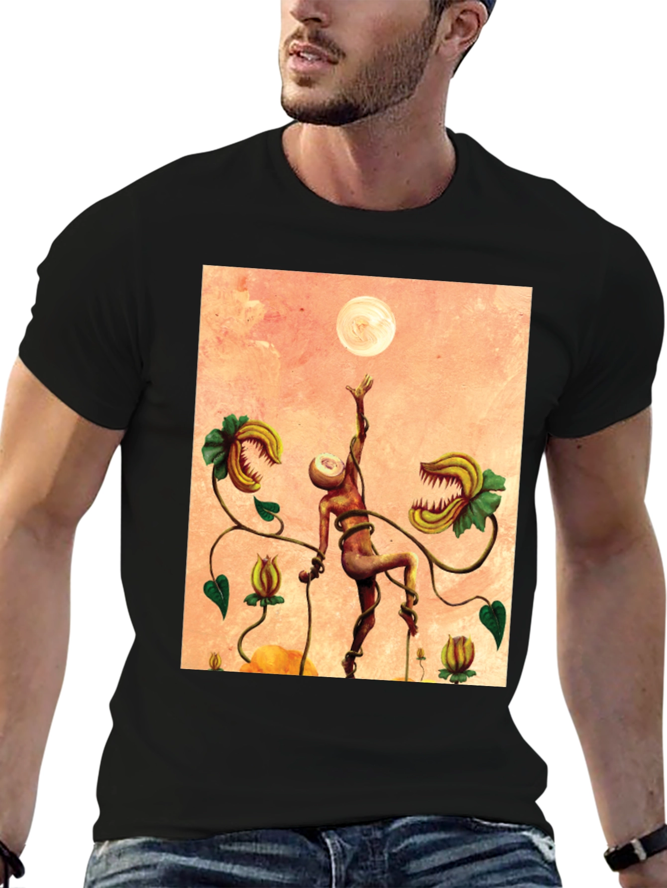 Black Surreal Venus Flytrap Graphic Tee - Unique Art Shirt view 6
