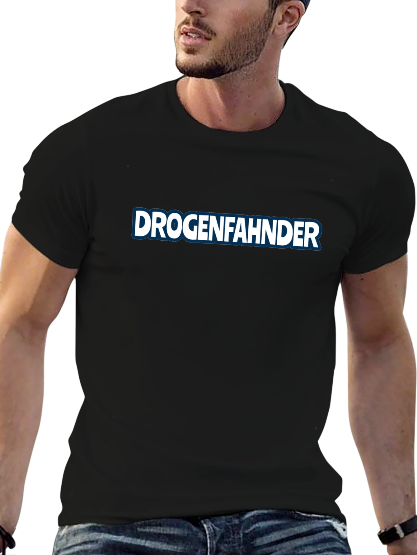 Black Drogenfahnder Graphic T-Shirt - Black Crew Neck view 6