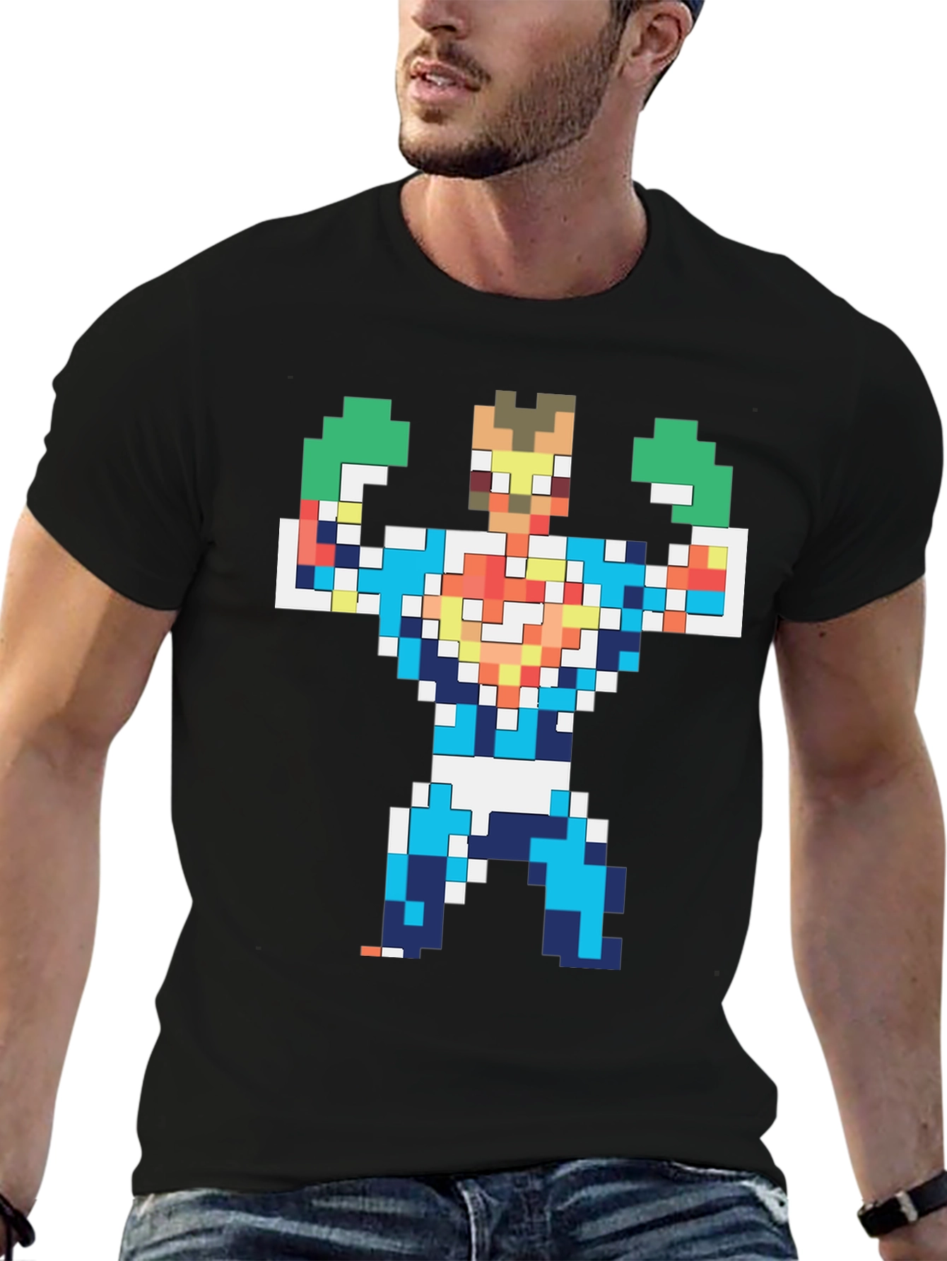 Black Pixelated Hero Graphic T-Shirt - Retro Gaming Style view 6