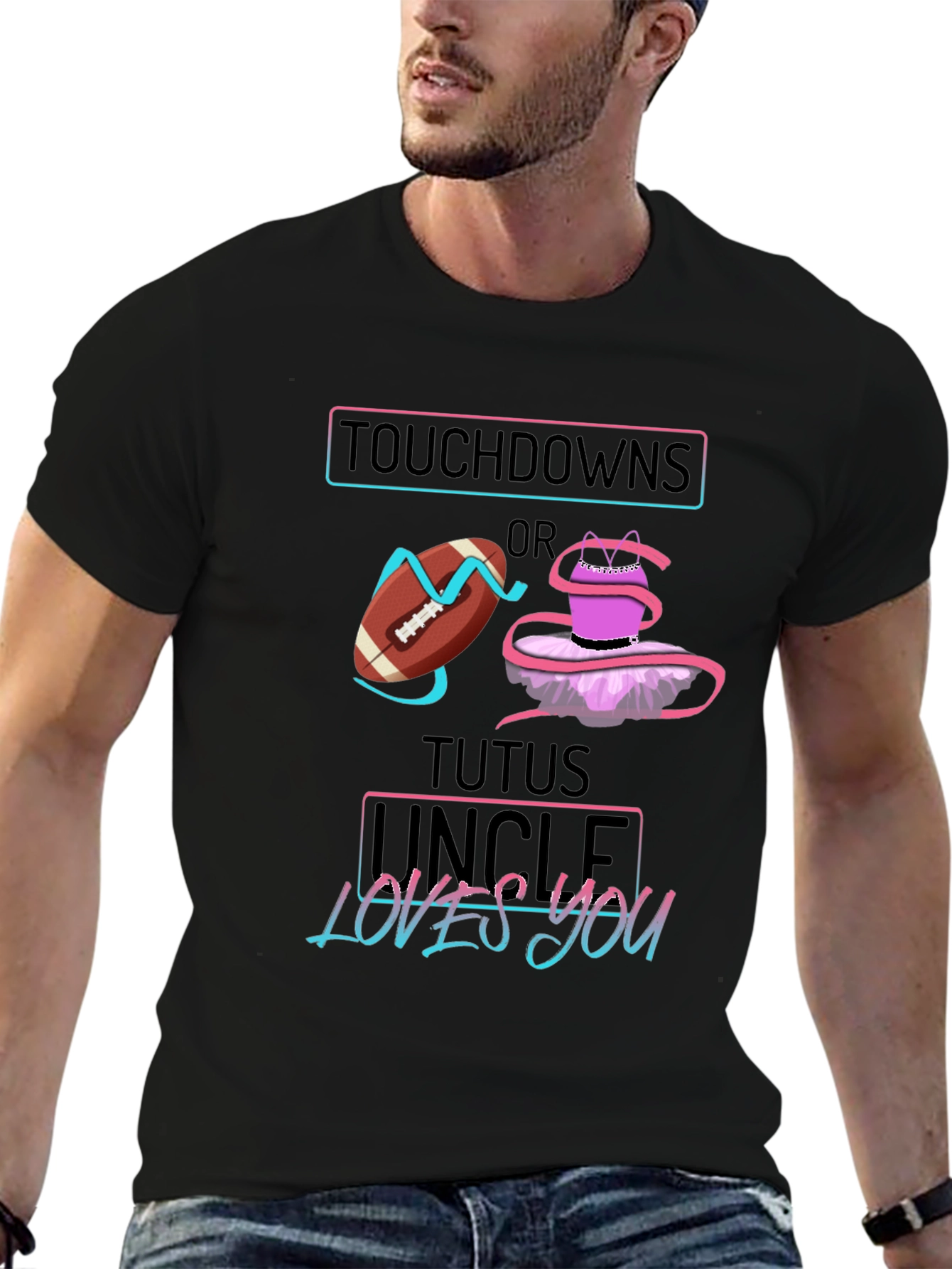 Black Touchdowns or Tutus Uncle Loves You Graphic T-Shirt view 6