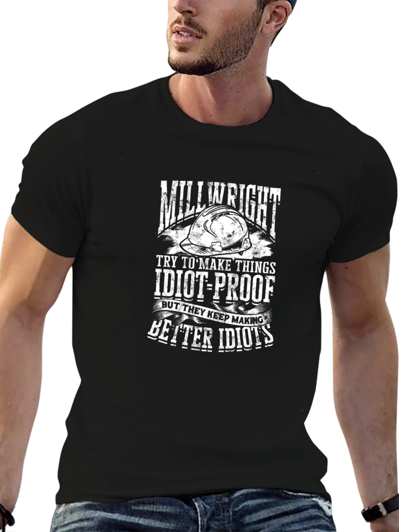 Black Millwright Idiot-Proof Black Graphic T-Shirt view 6
