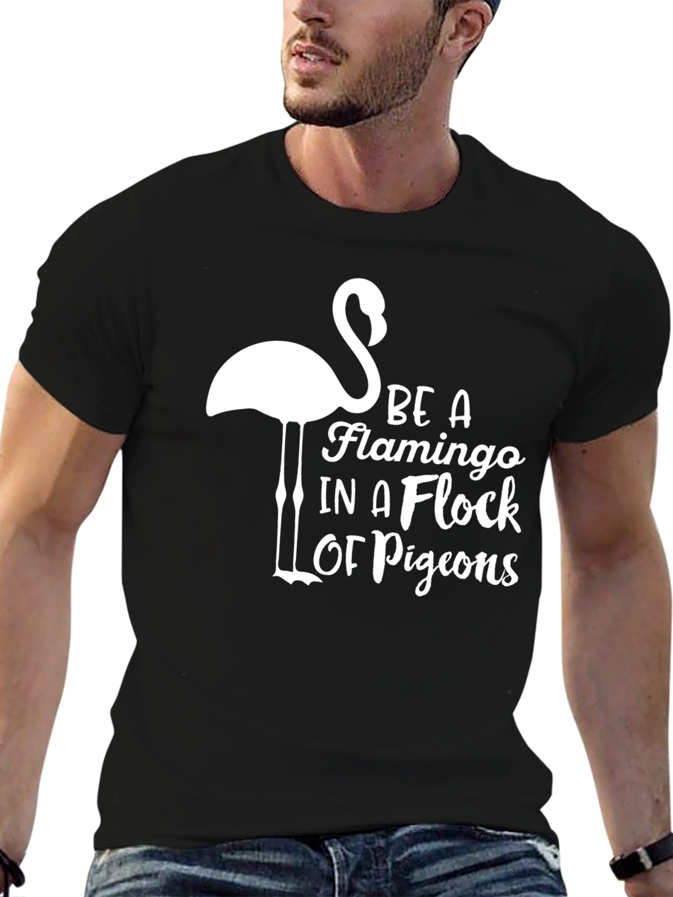 Black Be a Flamingo T-Shirt: Stylish Graphic Tee view 6
