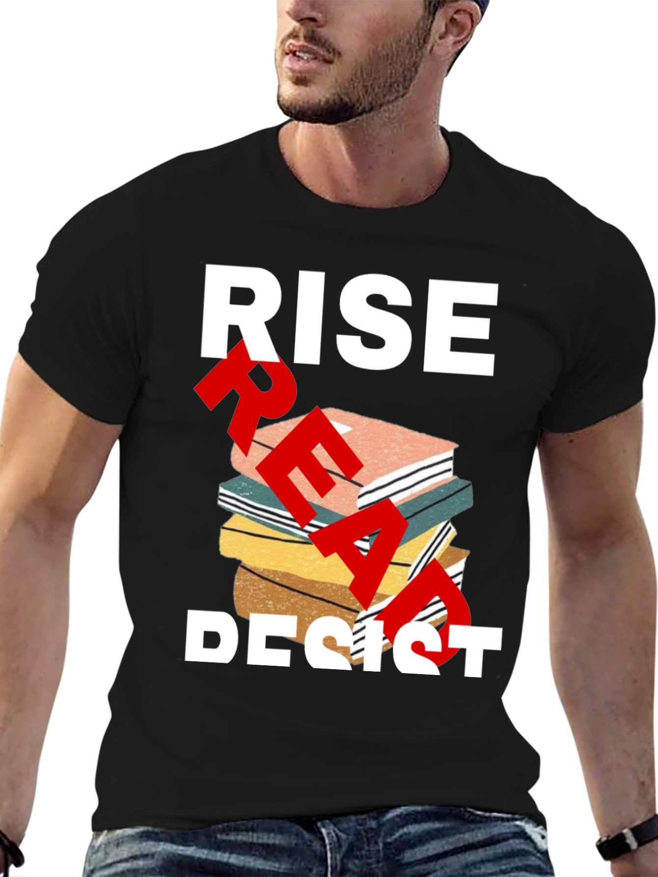 Black Rise Read Resist T-Shirt - Empowering Statement Tee view 6