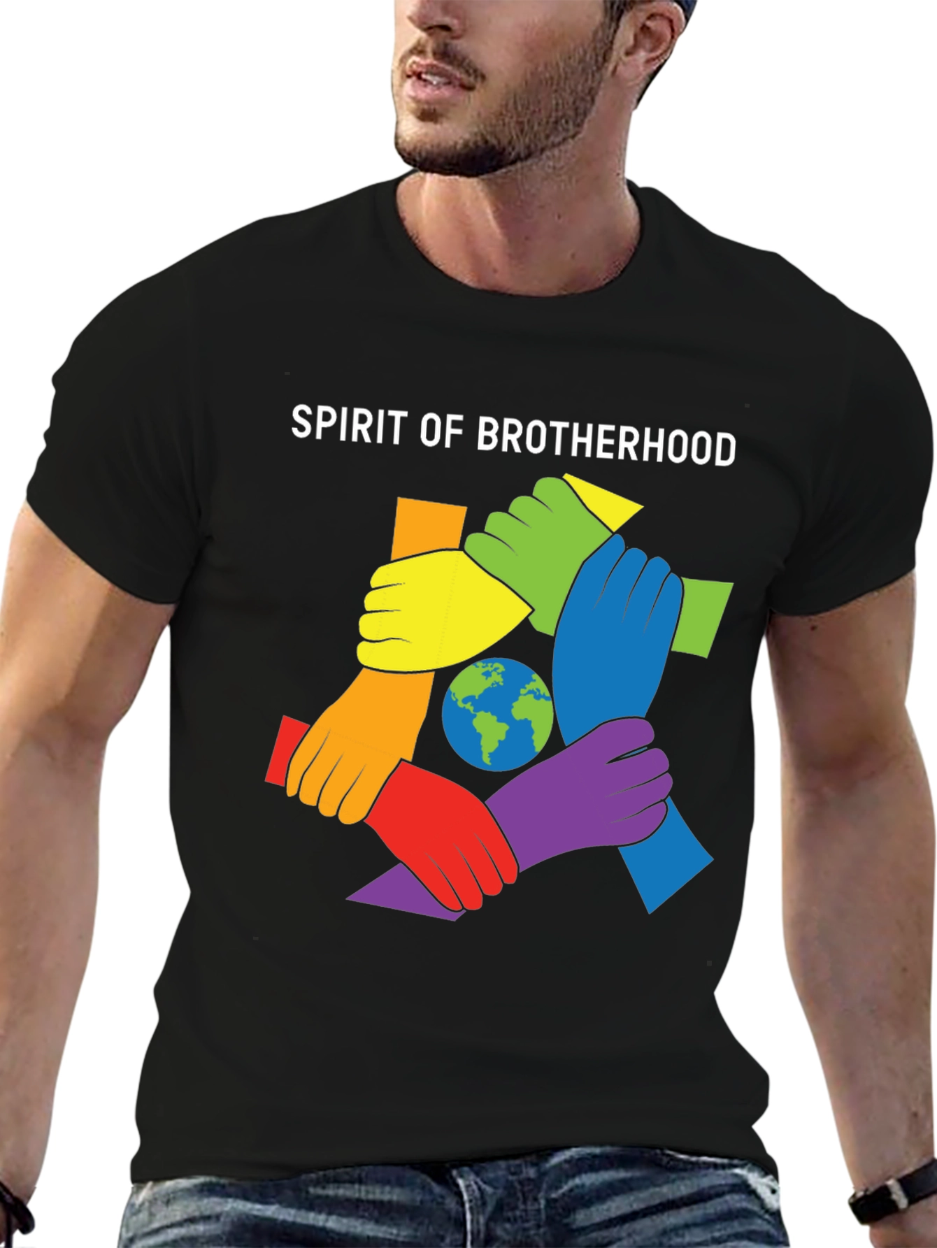 Black Spirit of Brotherhood Graphic T-Shirt view 6