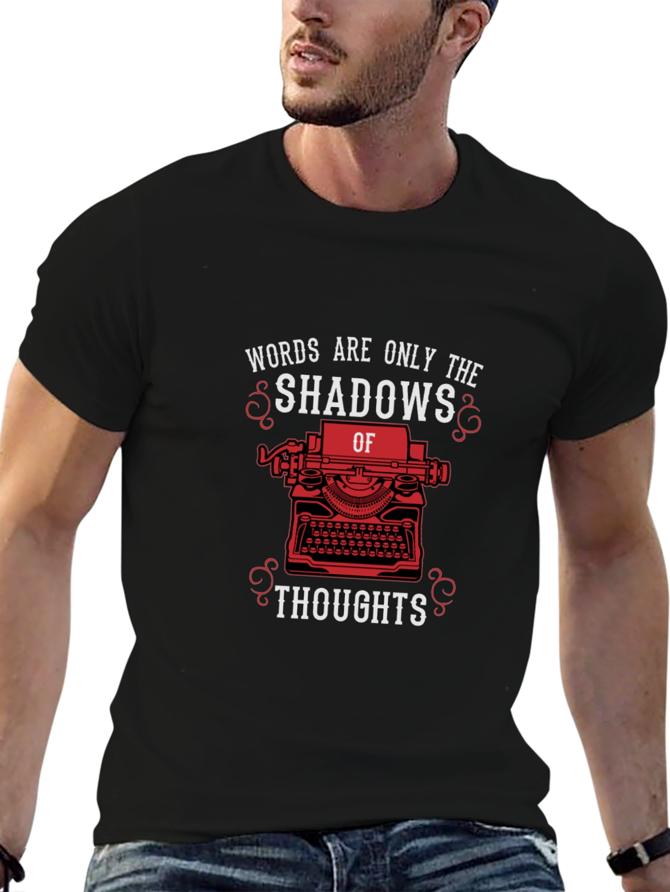 Black Shadows of Thoughts Typewriter Graphic Tee view 6