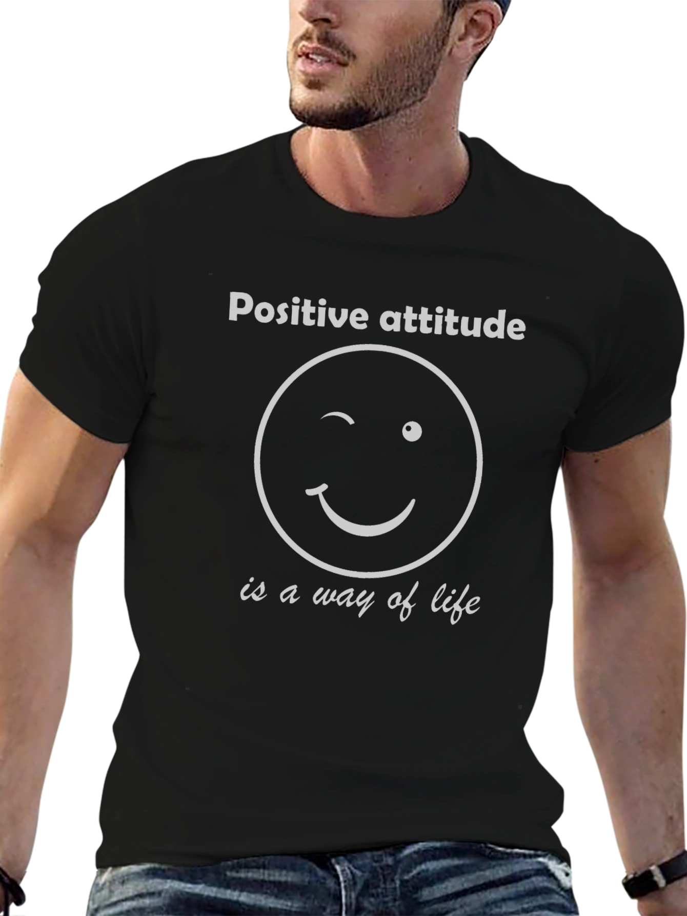 Black Positive Attitude Graphic Tee - Black Cotton Blend view 6