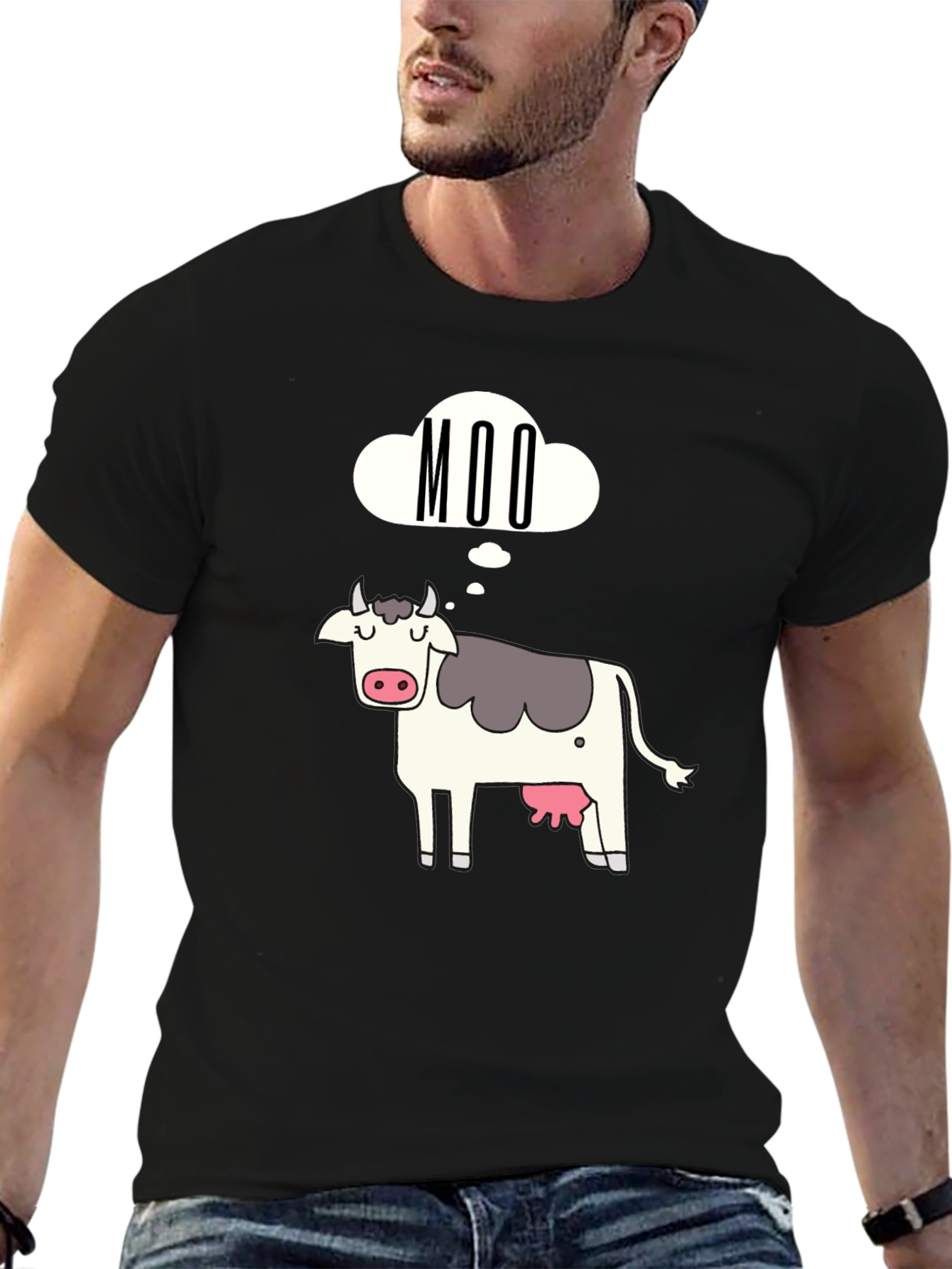 Black Moo Cow Graphic Tee - Black Cotton T-Shirt view 6