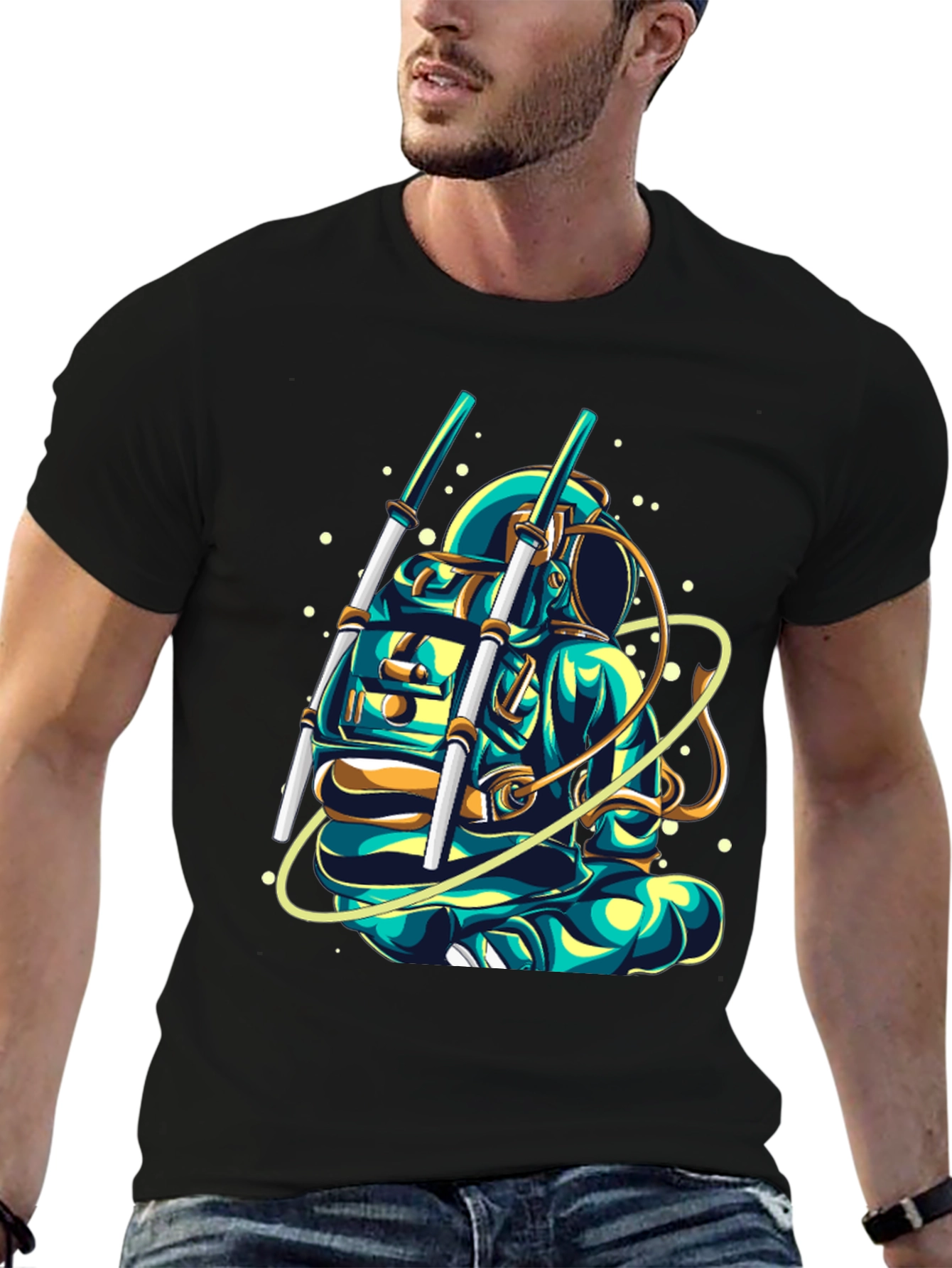 Black Astronaut Graphic T-Shirt - Cool Space Design view 6