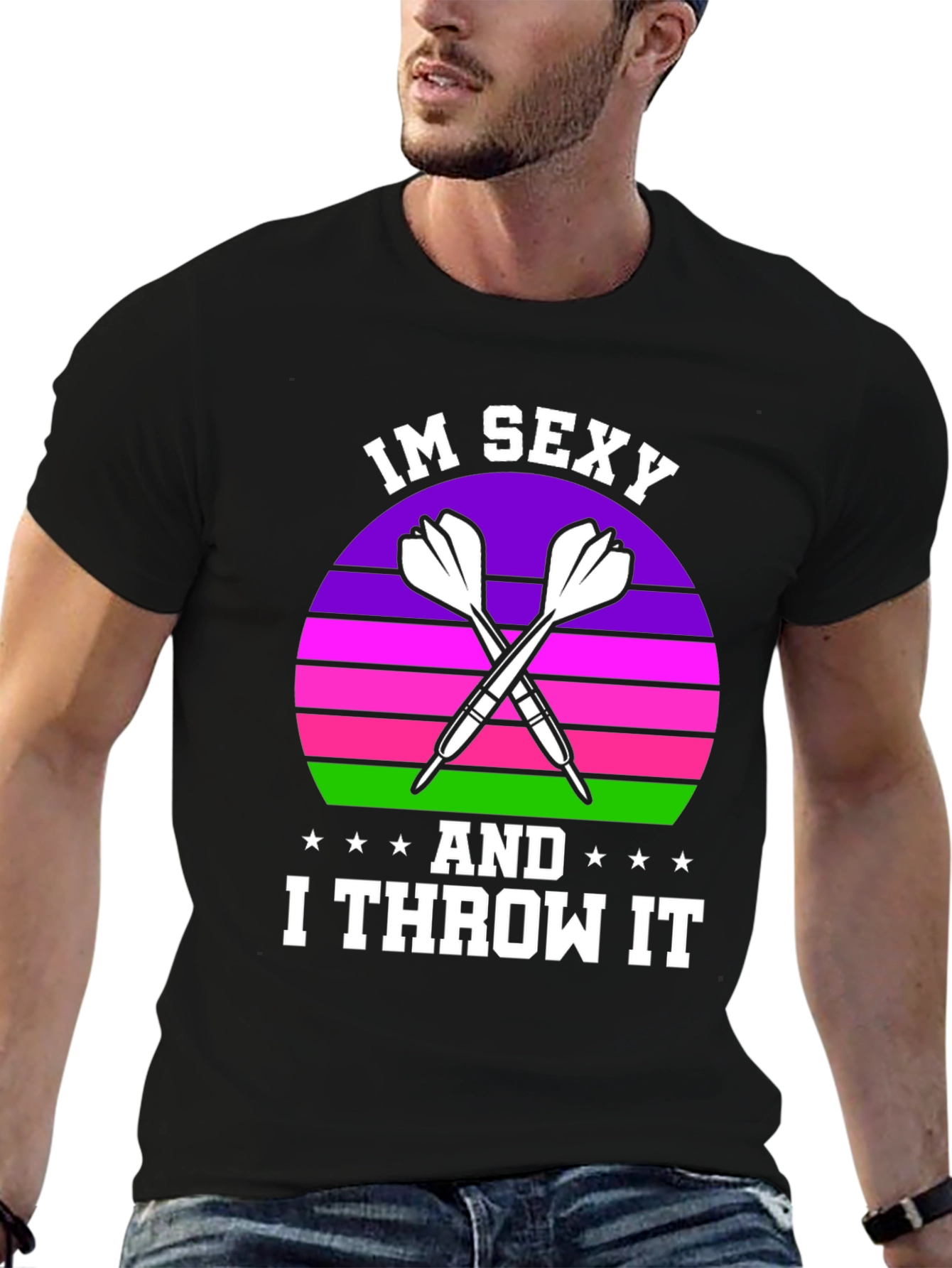 Black Funny Darts T-Shirt - I'm Sexy And I Throw It view 6