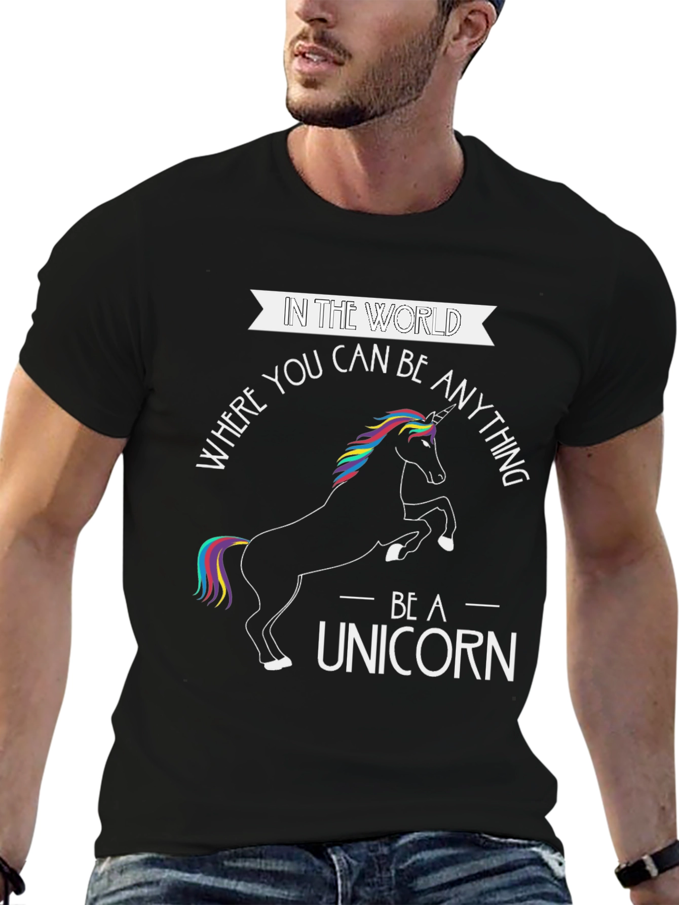 Black Be A Unicorn T-Shirt - Black Cotton Tee view 6