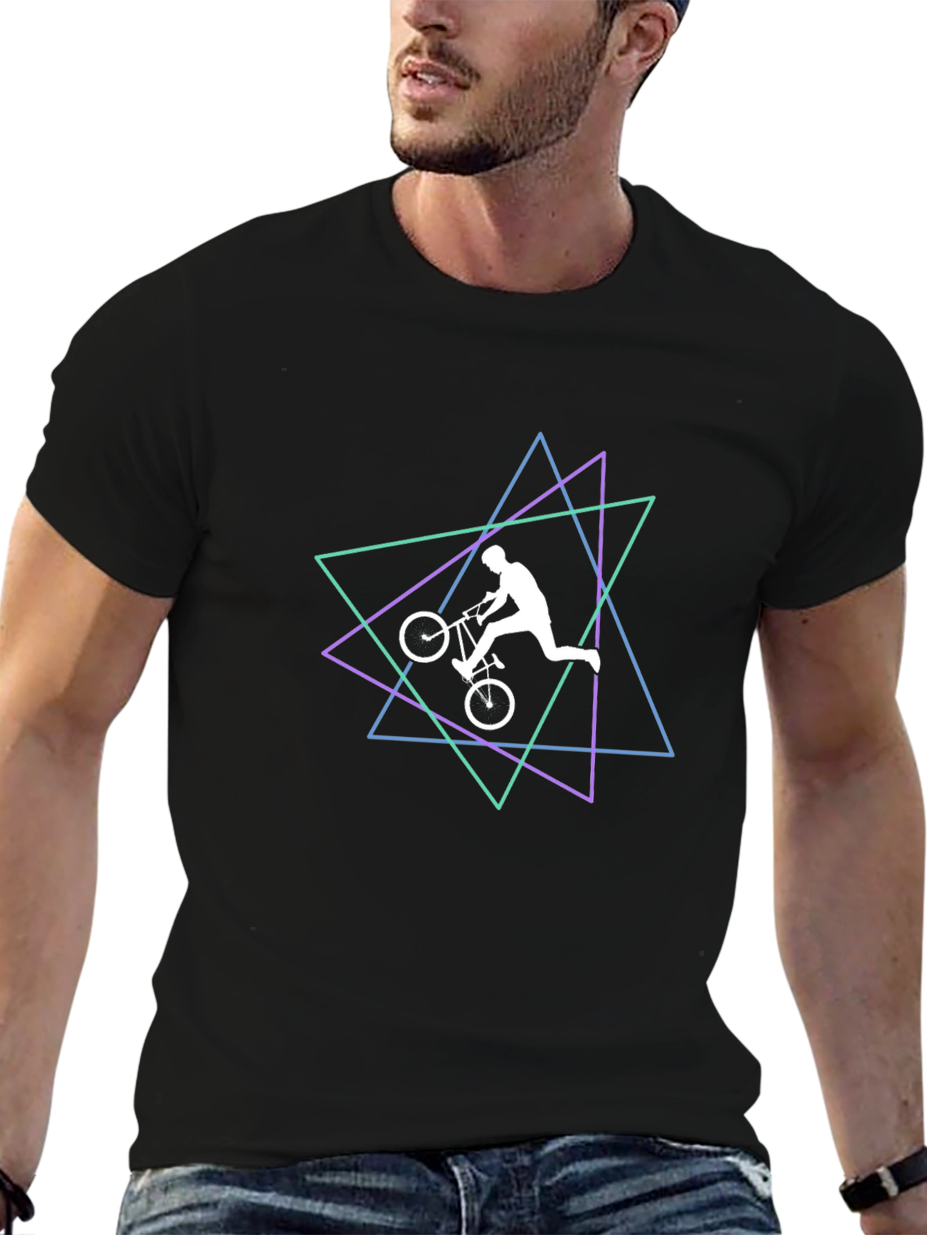 Black Retro Rider Graphic Tee - Black Cotton Blend T-Shirt view 6