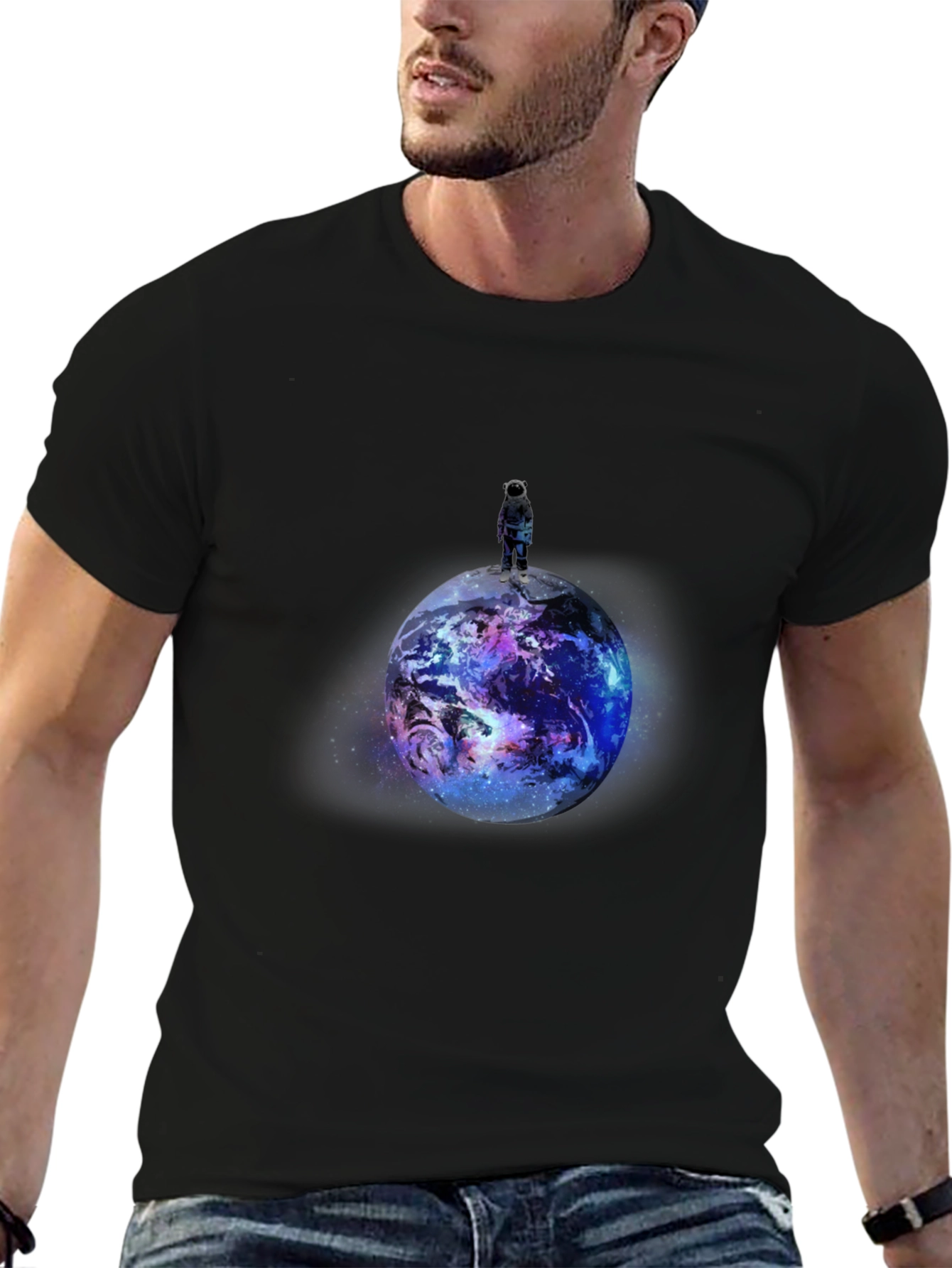 Black Astronaut Planet Graphic Print Black T-Shirt view 6