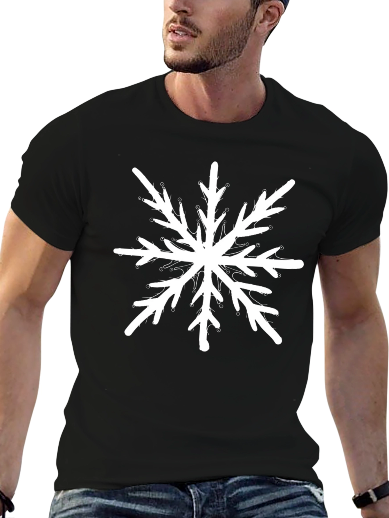 Black Snowflake Graphic Tee - Stylish Winter Apparel view 6