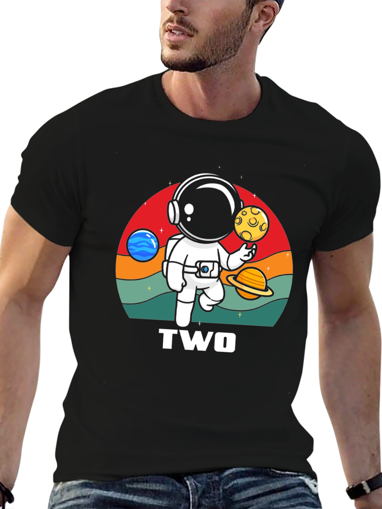 Black Astronaut Two Birthday T-Shirt view 6