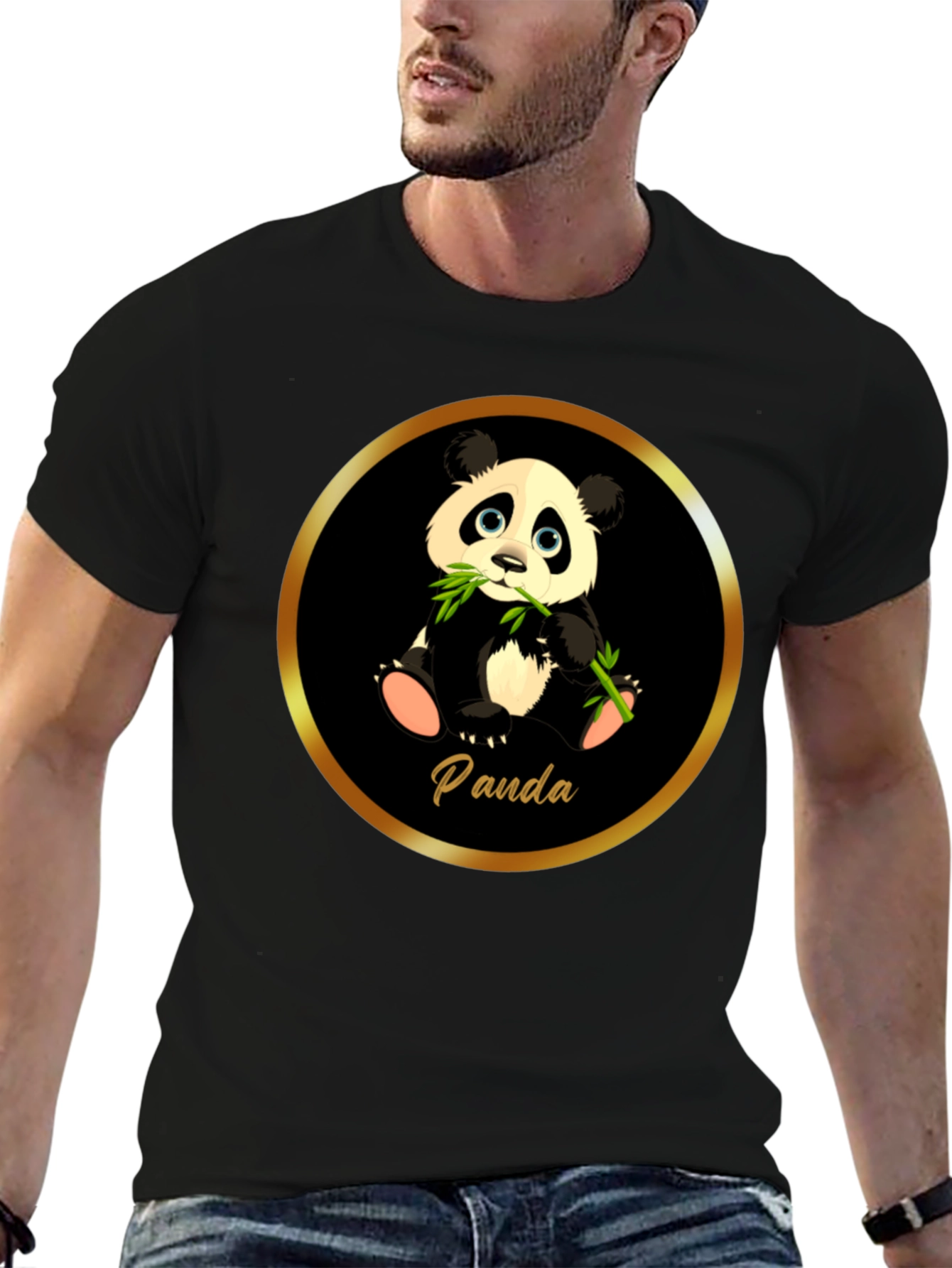 Black Cute Panda T-Shirt - Black Cotton Tee view 6