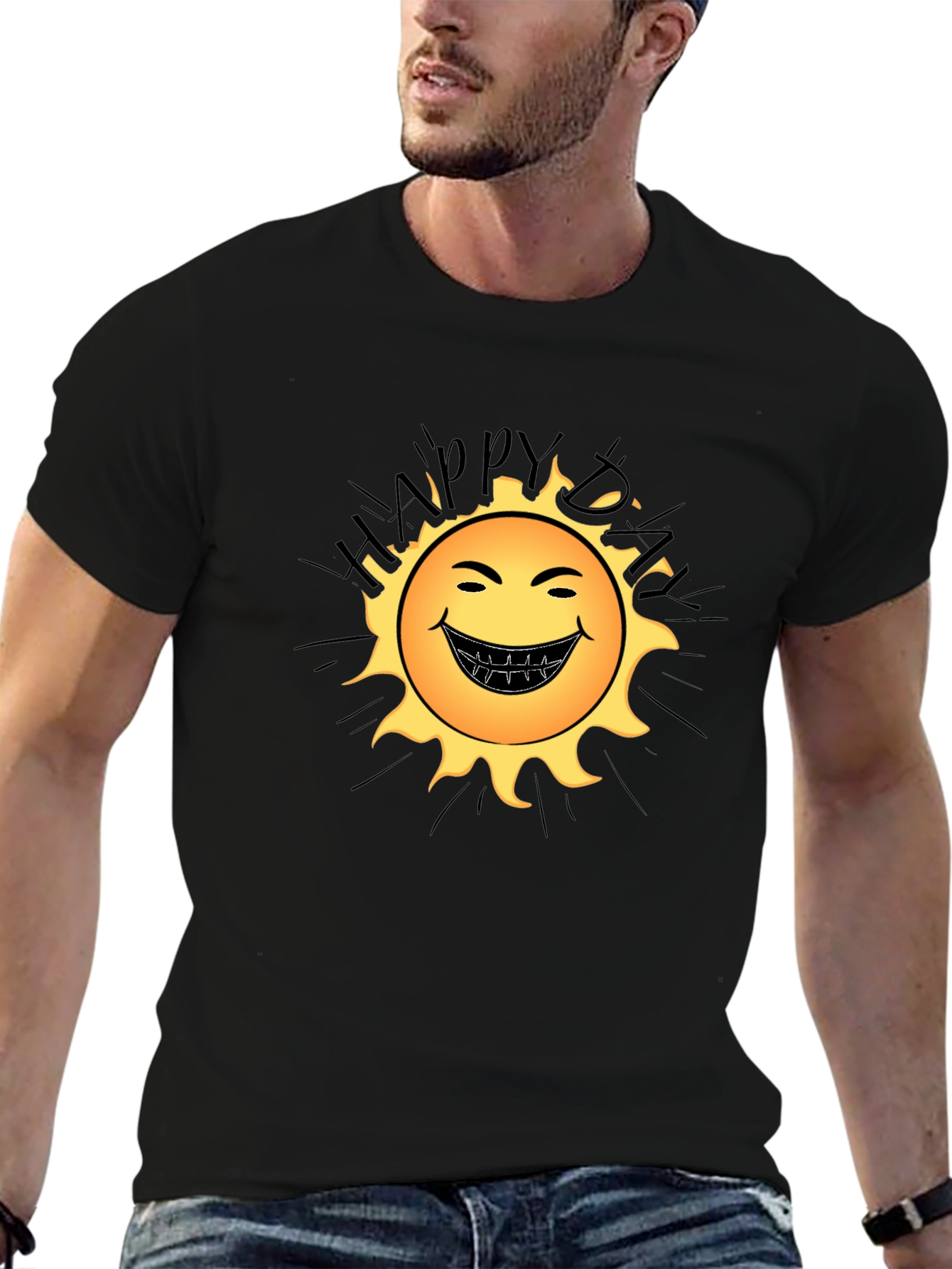 Black Happy Day Sun Graphic Black T-Shirt view 6