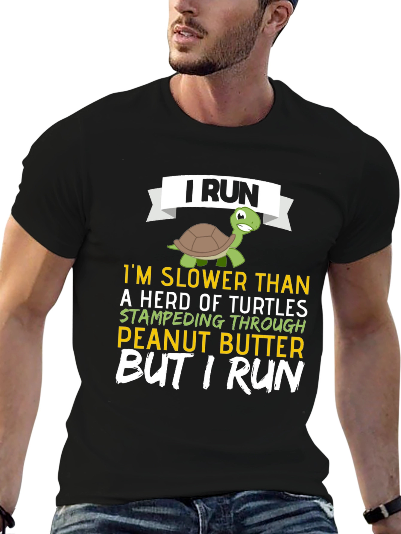 Black Funny Turtle Running T-Shirt - I Run view 6