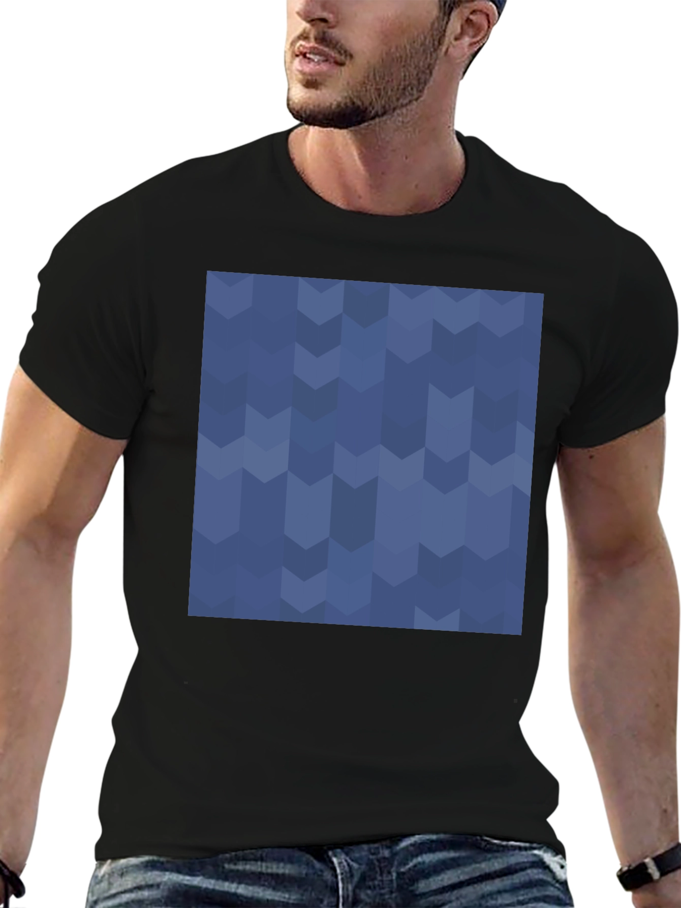 Black Geometric Arrow Pattern T-Shirt view 6