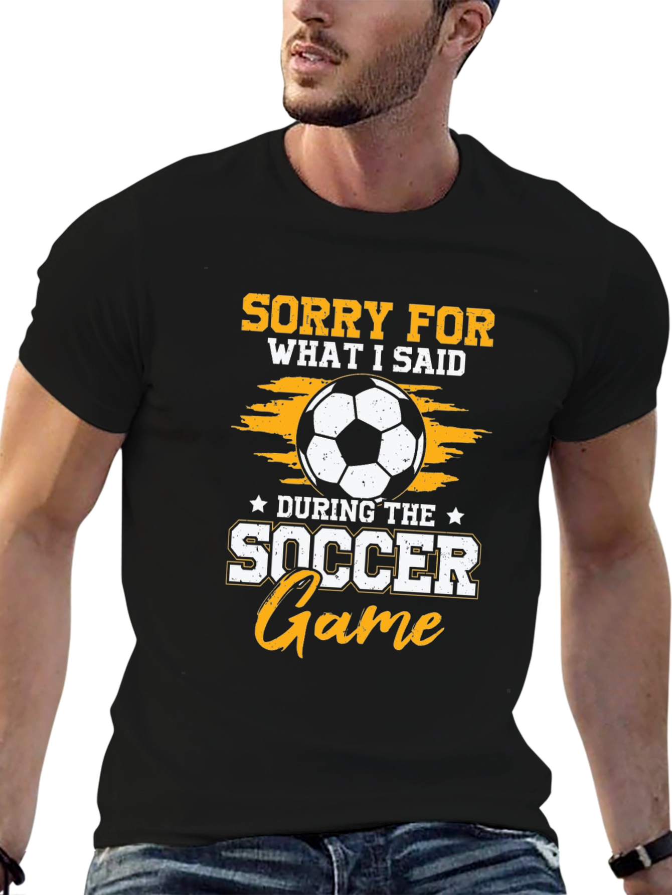 Black Funny Soccer Game Apology T-Shirt view 6