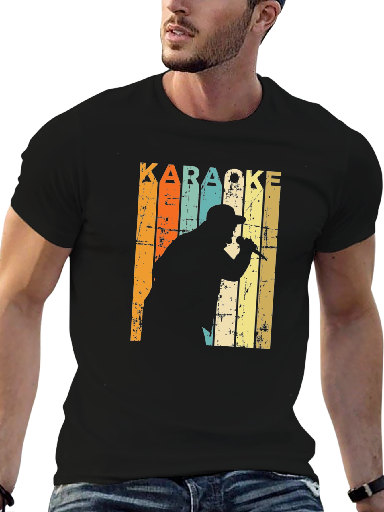 Black Karaoke Singer Retro T-Shirt view 6