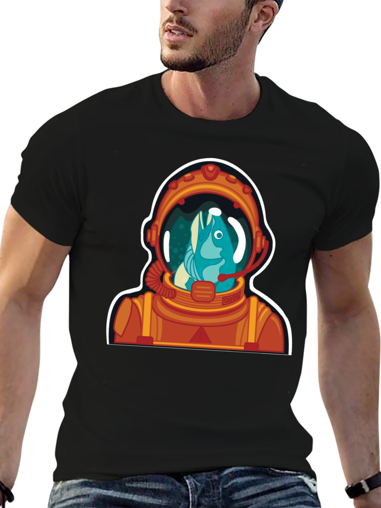 Black Astronaut Fish Graphic Tee - Space Humor view 6