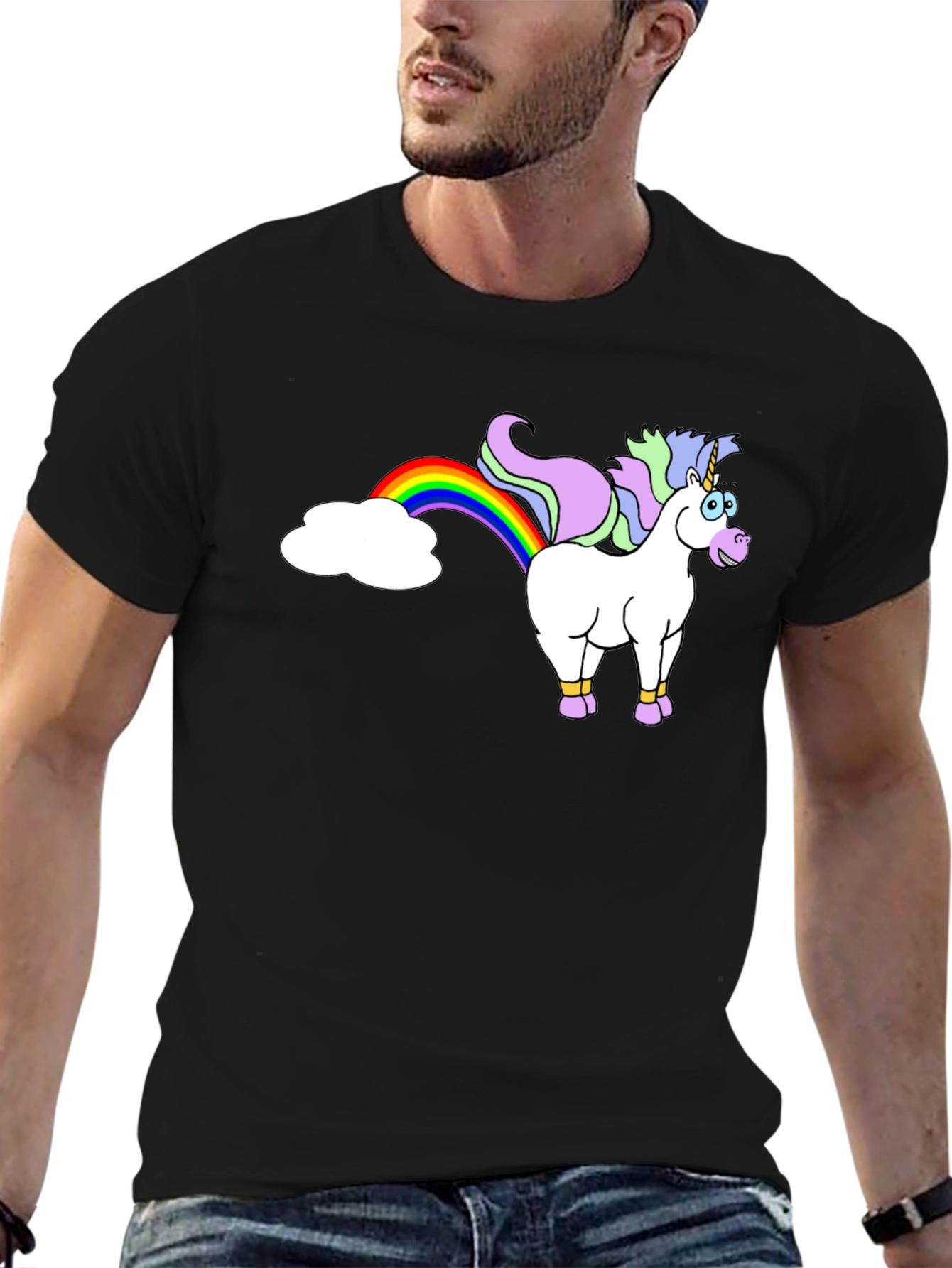 Black Unicorn Rainbow T-Shirt - Black Novelty Tee view 6