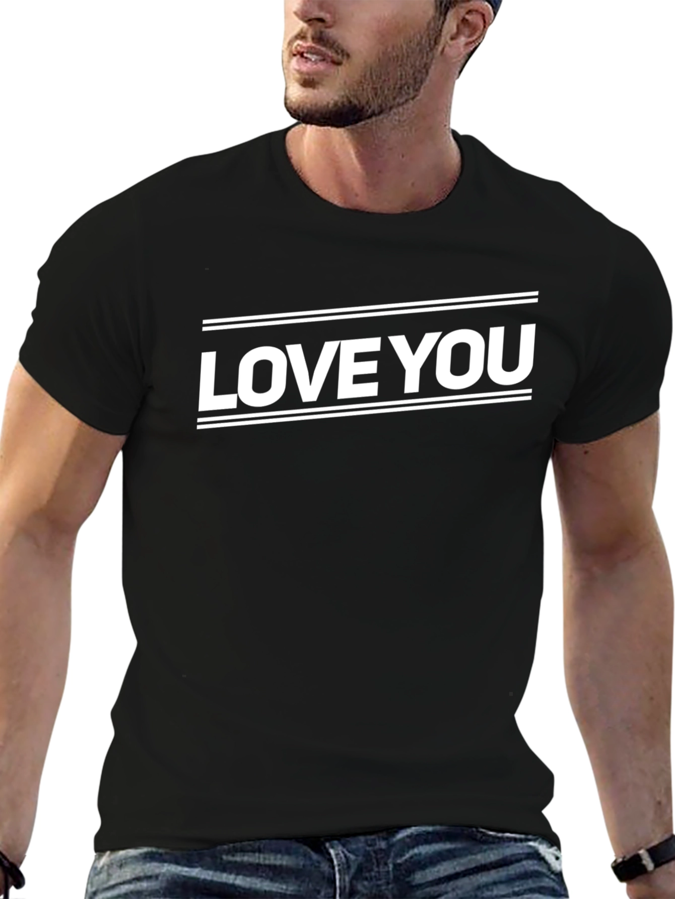 Black Love You Graphic Print Black T-Shirt view 6