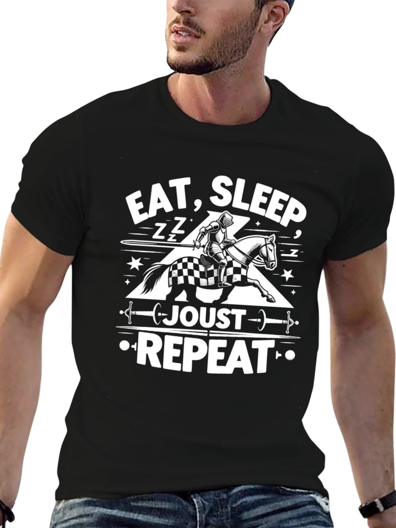 Black Eat Sleep Joust Repeat Black T-Shirt view 6