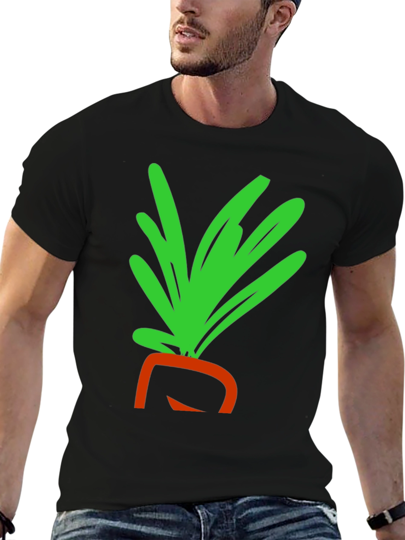Black Whimsical Carrot Graphic Tee - Black Cotton T-Shirt view 6