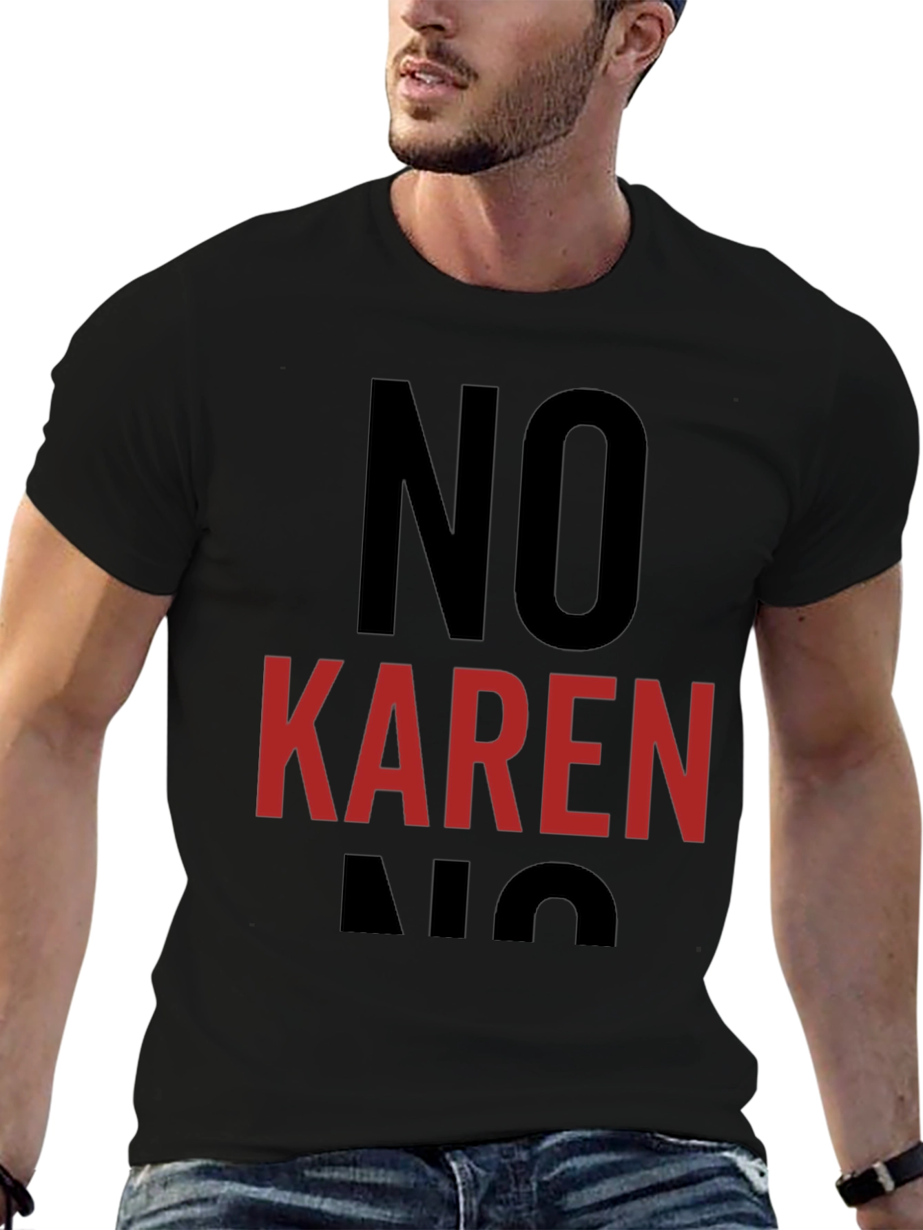 Black No Karen Graphic Tee - Unisex Black Cotton T-Shirt view 6