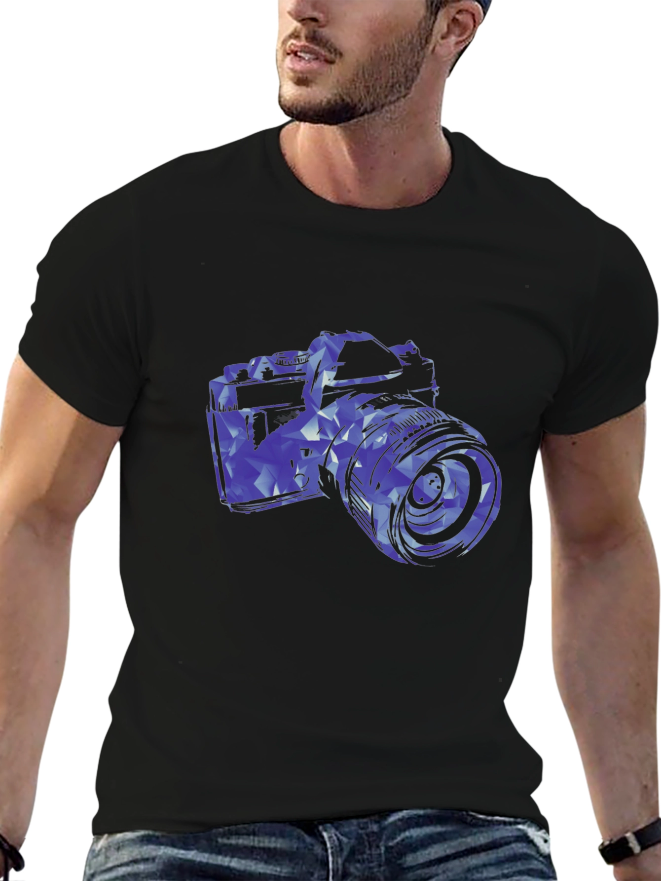 Black Geometric Camera Graphic T-Shirt view 6