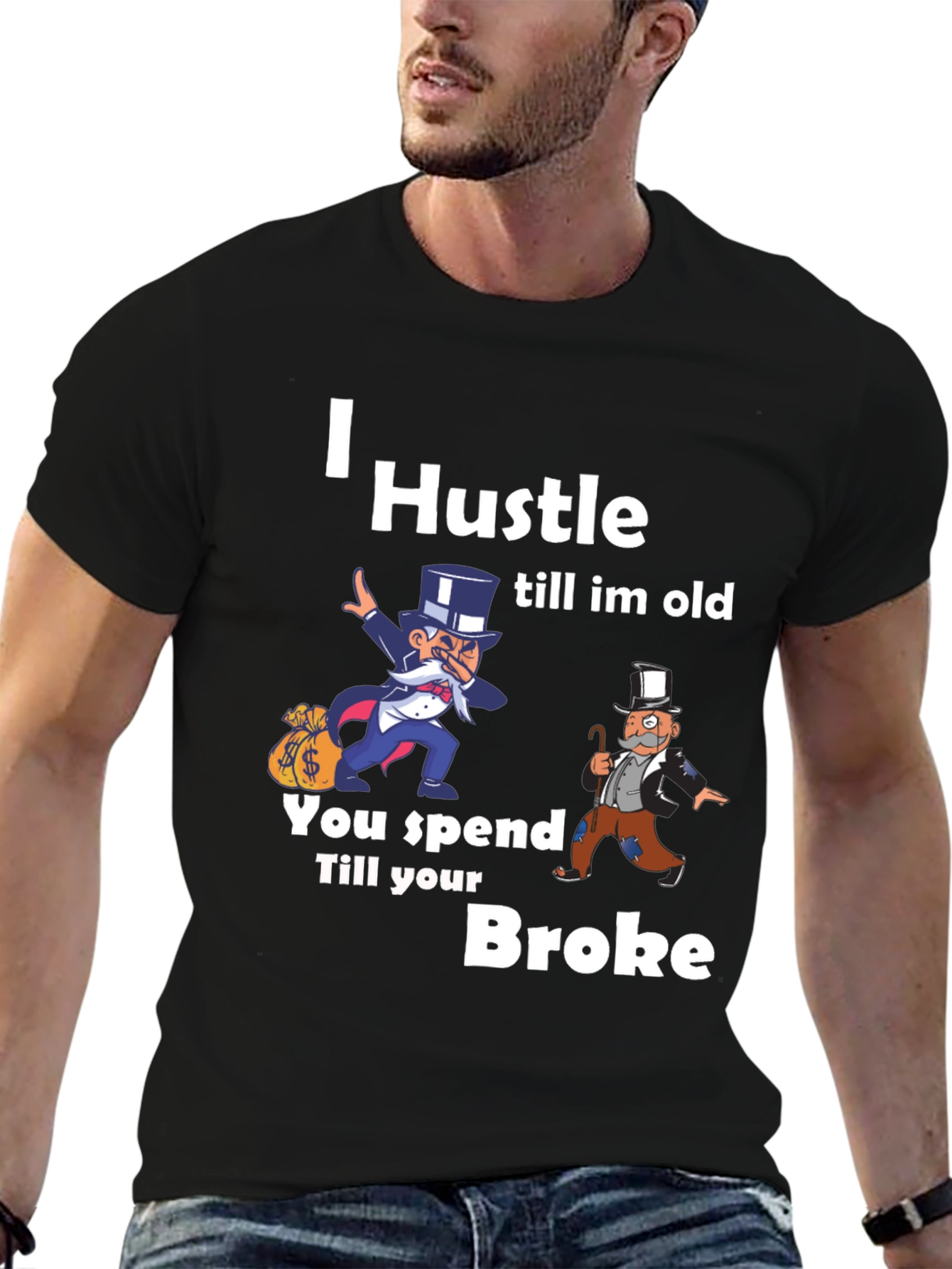Black I Hustle Till I'm Old Graphic T-Shirt view 6